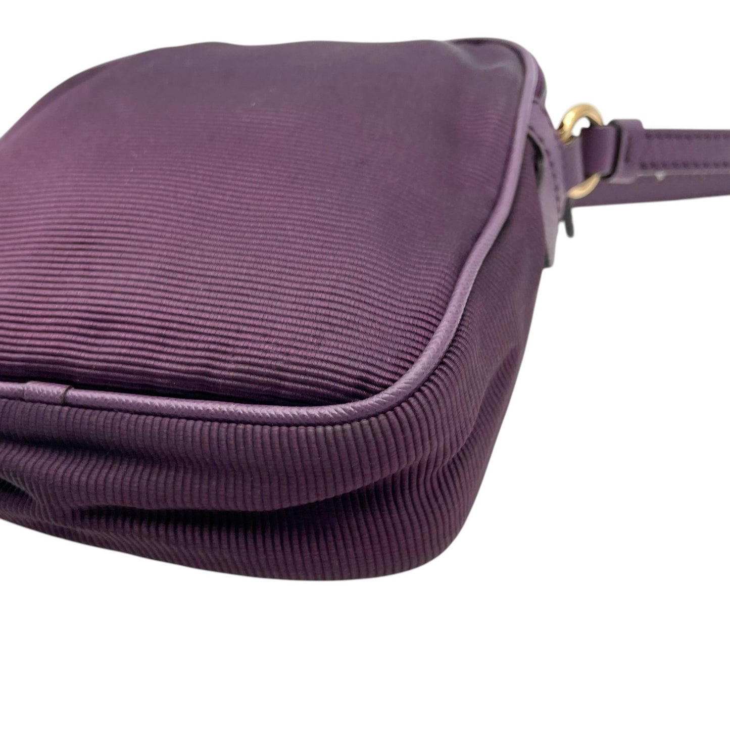 Salvatore Ferragamo フェラガモ ヴァラリボン ミニショルダーバッグ ナイロン レザー 紫 パープル ゴールド金具 斜め掛け ポシェット イタリア製 レディース U8