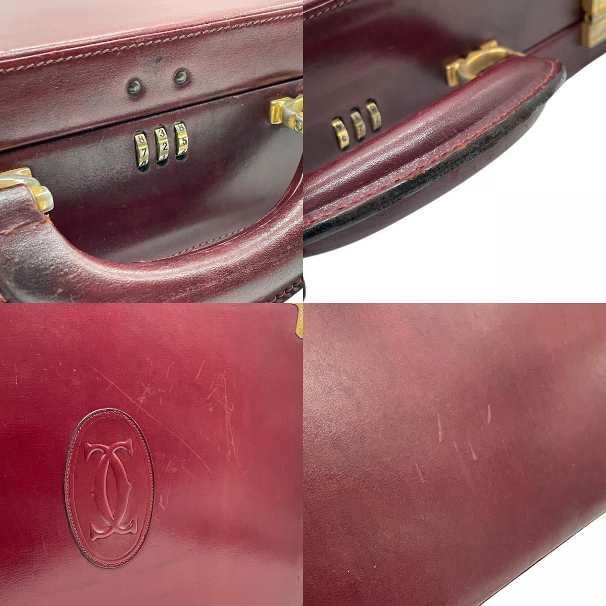 Cartier カルティエ Must de Cartier レザー アタッシュケース ビジネスバッグ ボルドー ゴールド金具 マストライン ブリーフケース メンズ E