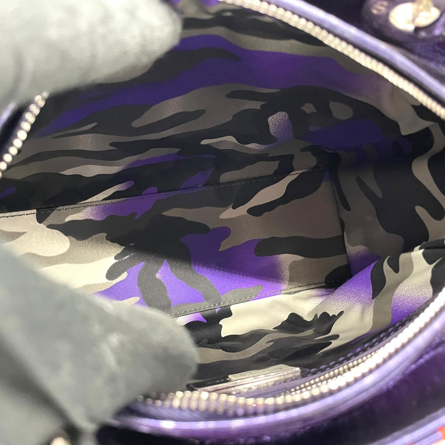 クリスチャン・ディオール Lady Dior アンゼルム・レイレ カナージュ レザー 2WAY ハンドバッグ ネイビー オレンジステッチ シルバー金具 ショルダーストラップ付 レディディオール