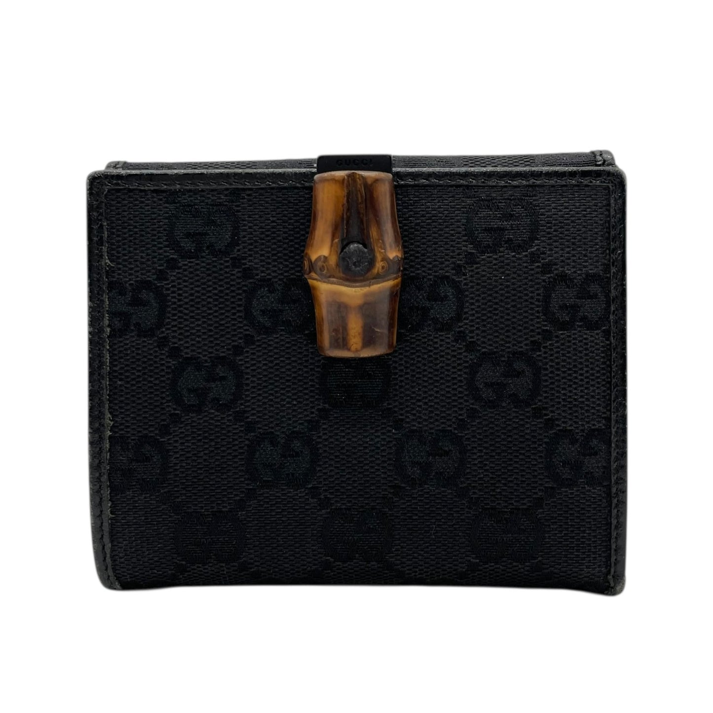 GUCCI グッチ GGキャンバス バンブー 三つ折り財布 二つ折り財布 黒 ブラック レザー コンパクトウォレット GG柄 クラシック ミニ財布 レディース W4