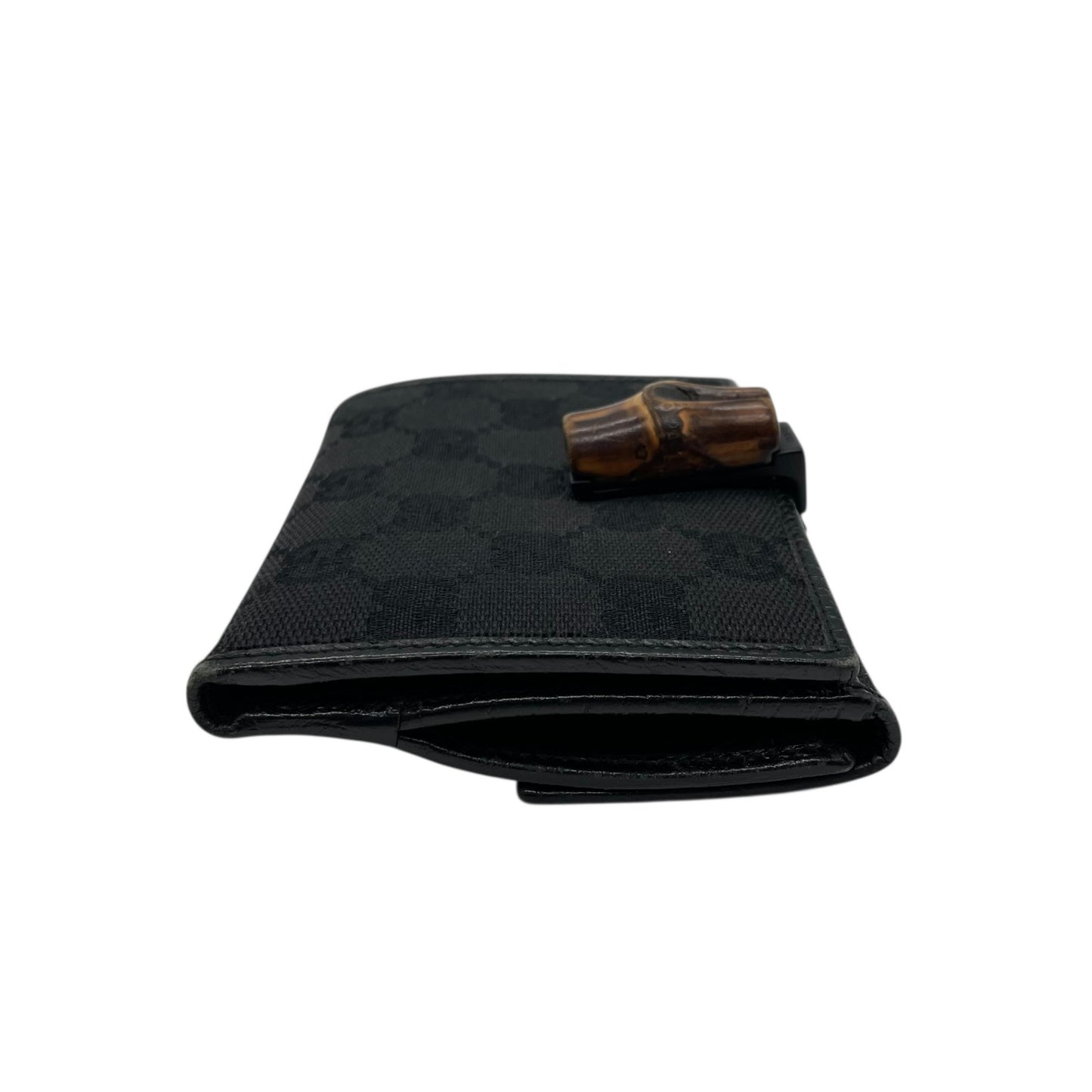 GUCCI グッチ GGキャンバス バンブー 三つ折り財布 二つ折り財布 黒 ブラック レザー コンパクトウォレット GG柄 クラシック ミニ財布 レディース W4
