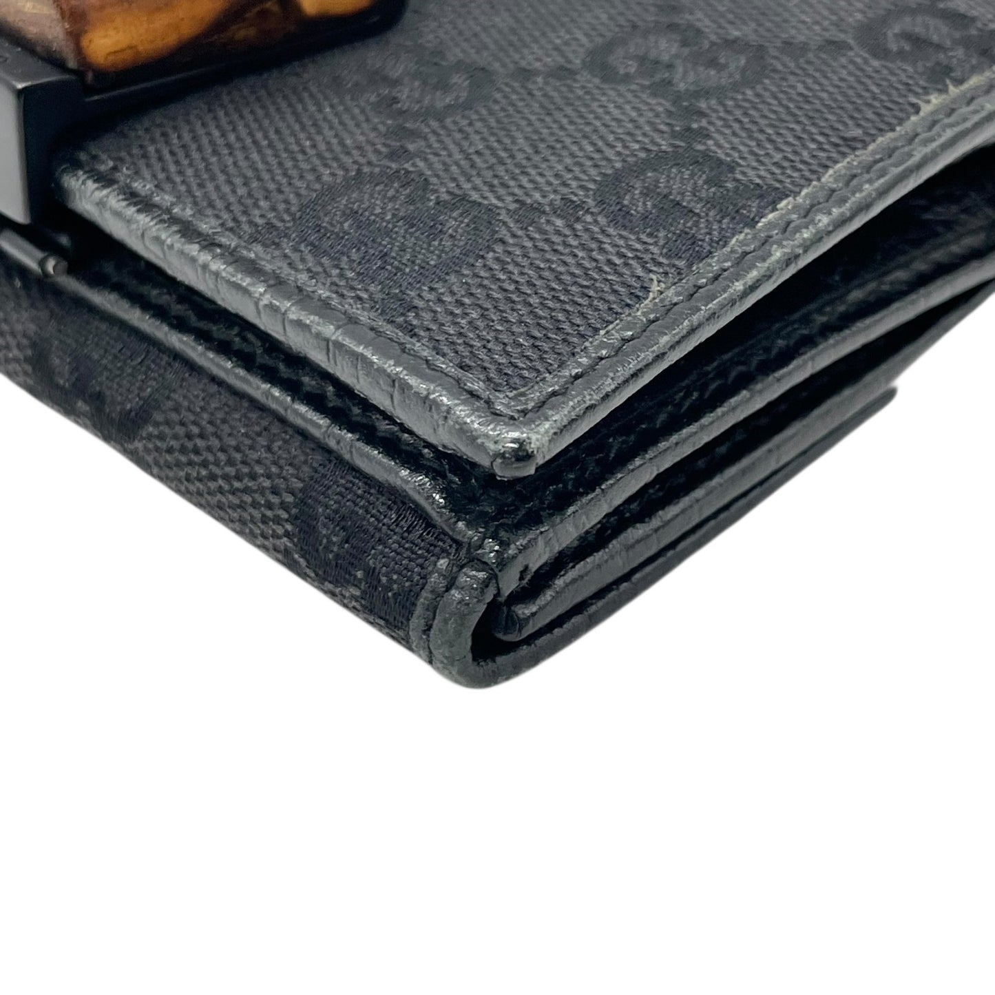 GUCCI グッチ GGキャンバス バンブー 三つ折り財布 二つ折り財布 黒 ブラック レザー コンパクトウォレット GG柄 クラシック ミニ財布 レディース W4