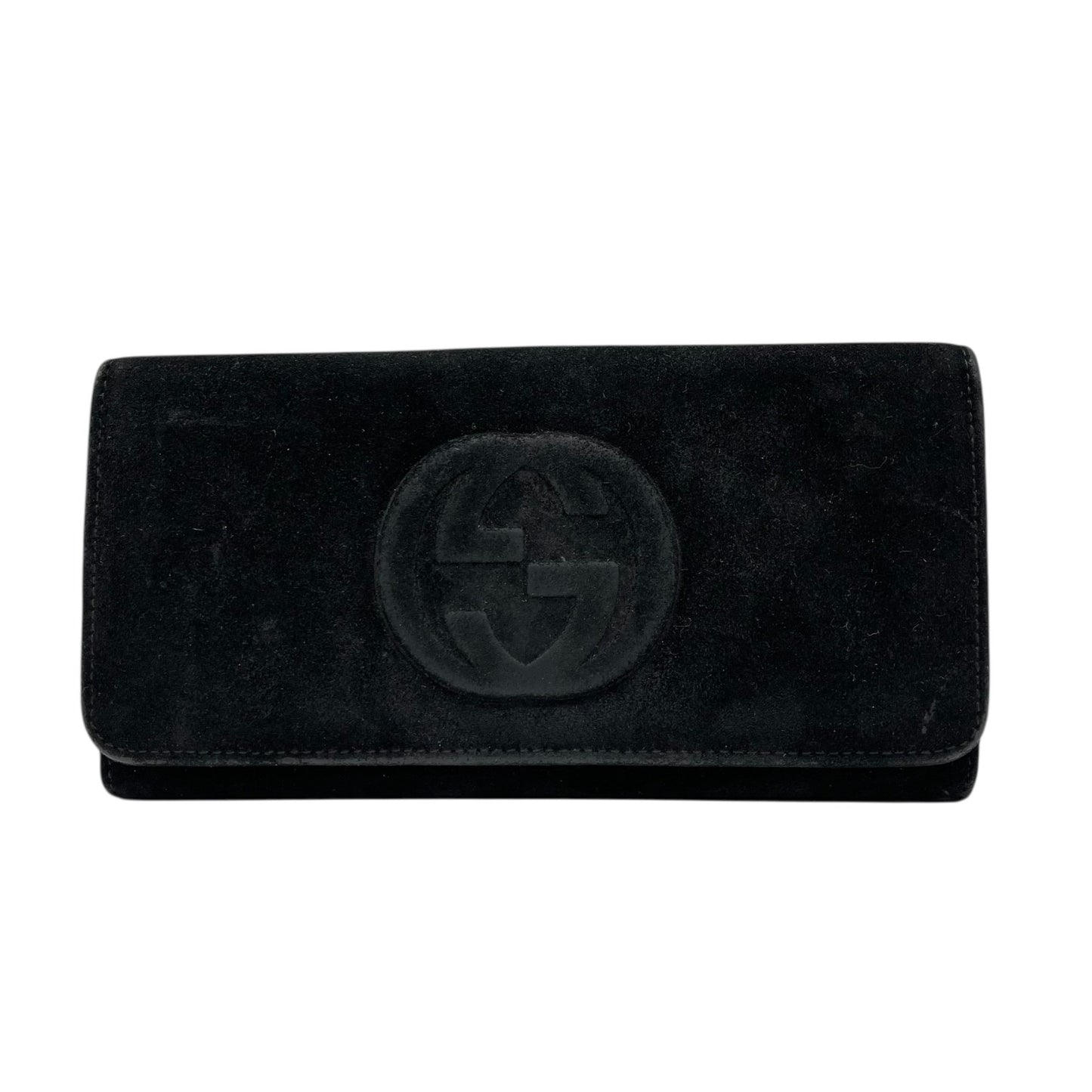 GUCCI グッチ インターロッキングG スエード レザー 二つ折り 長財布 ブラック シルバー金具 035・0959 メンズ レディース W3