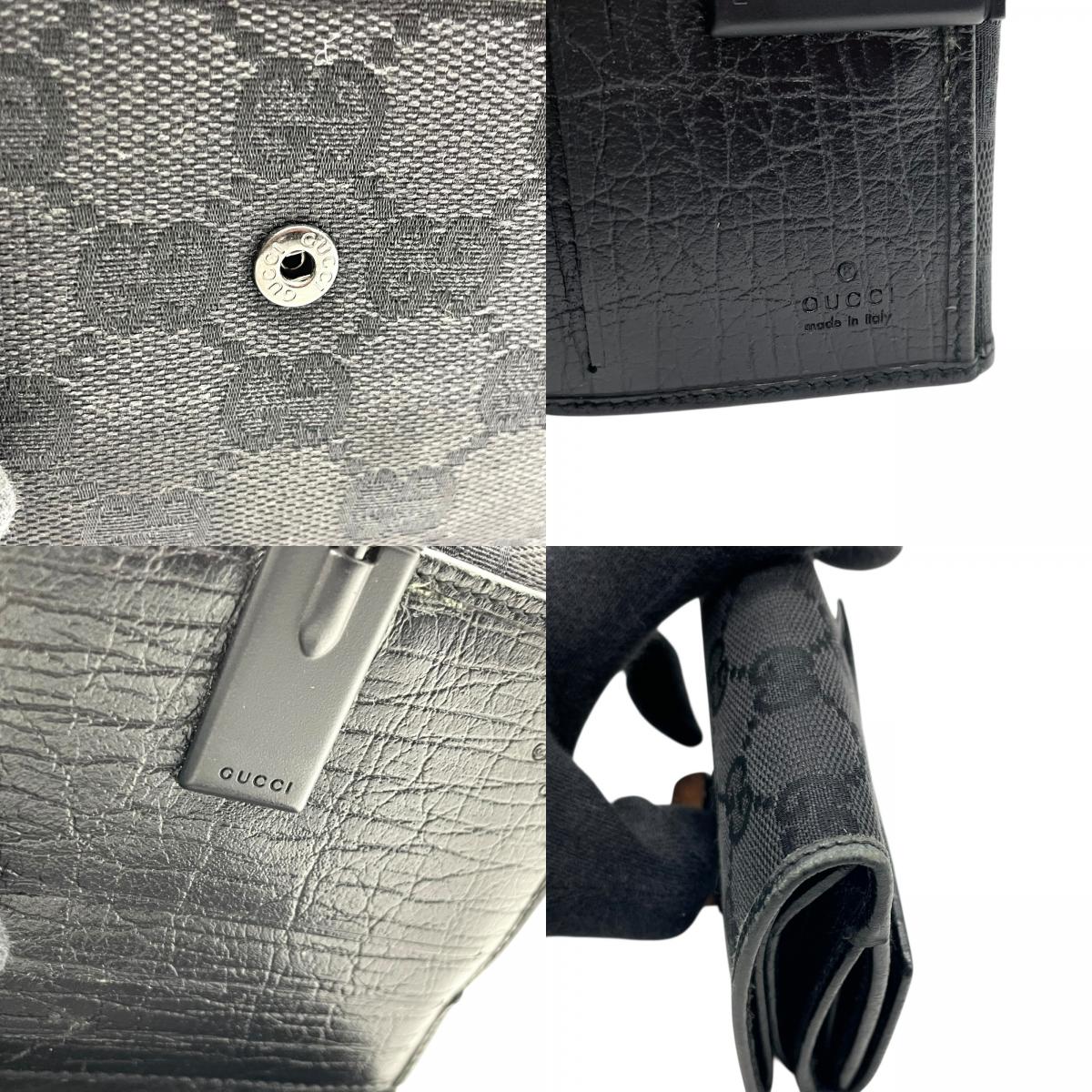 GUCCI グッチ GGキャンバス バンブー 三つ折り財布 二つ折り財布 黒 ブラック レザー コンパクトウォレット GG柄 クラシック ミニ財布 レディース W4