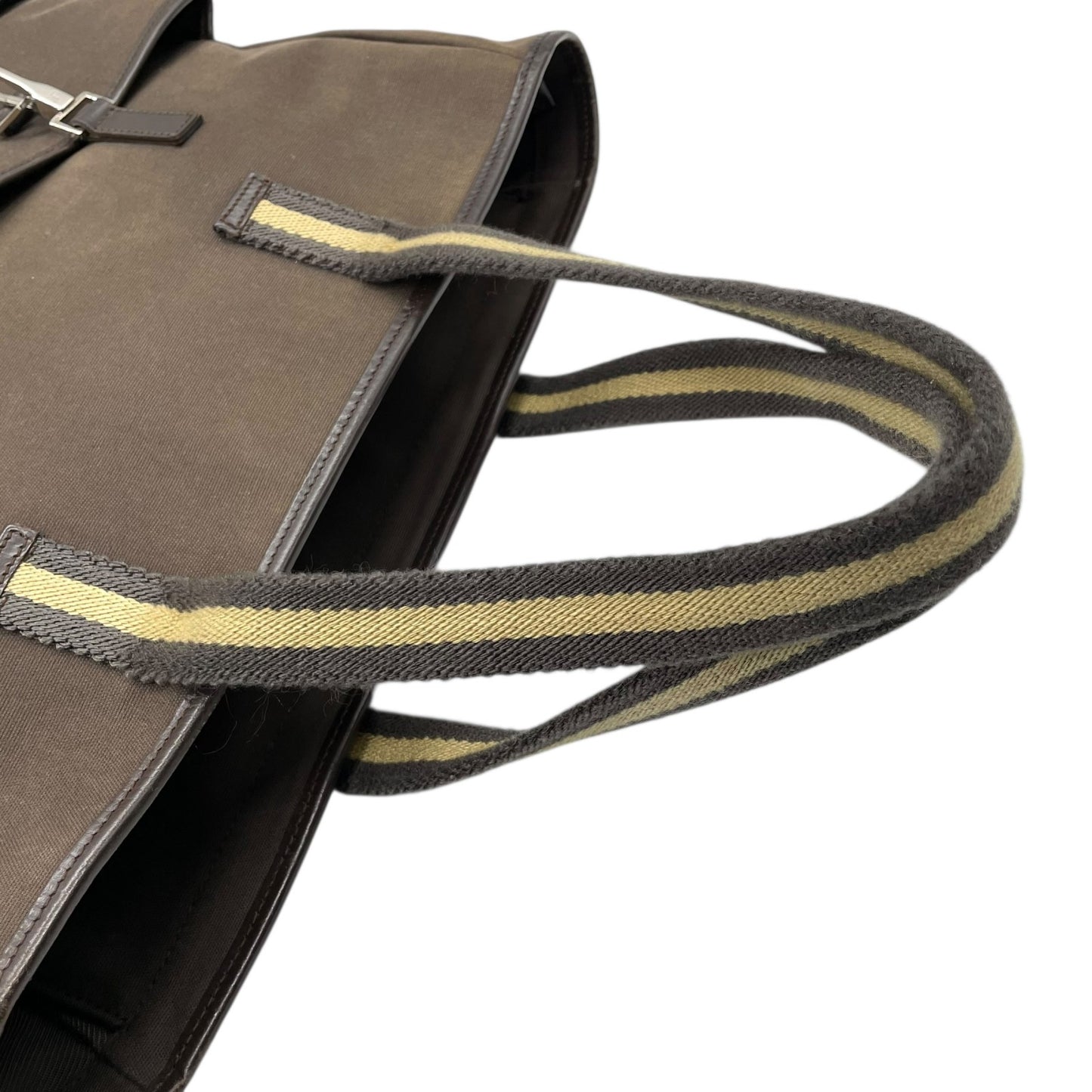 GUCCI グッチ キャンバス レザー ダブルポケット トートバッグ ブラウン シルバー金具 大容量 メンズ レディース ユニセックス U17