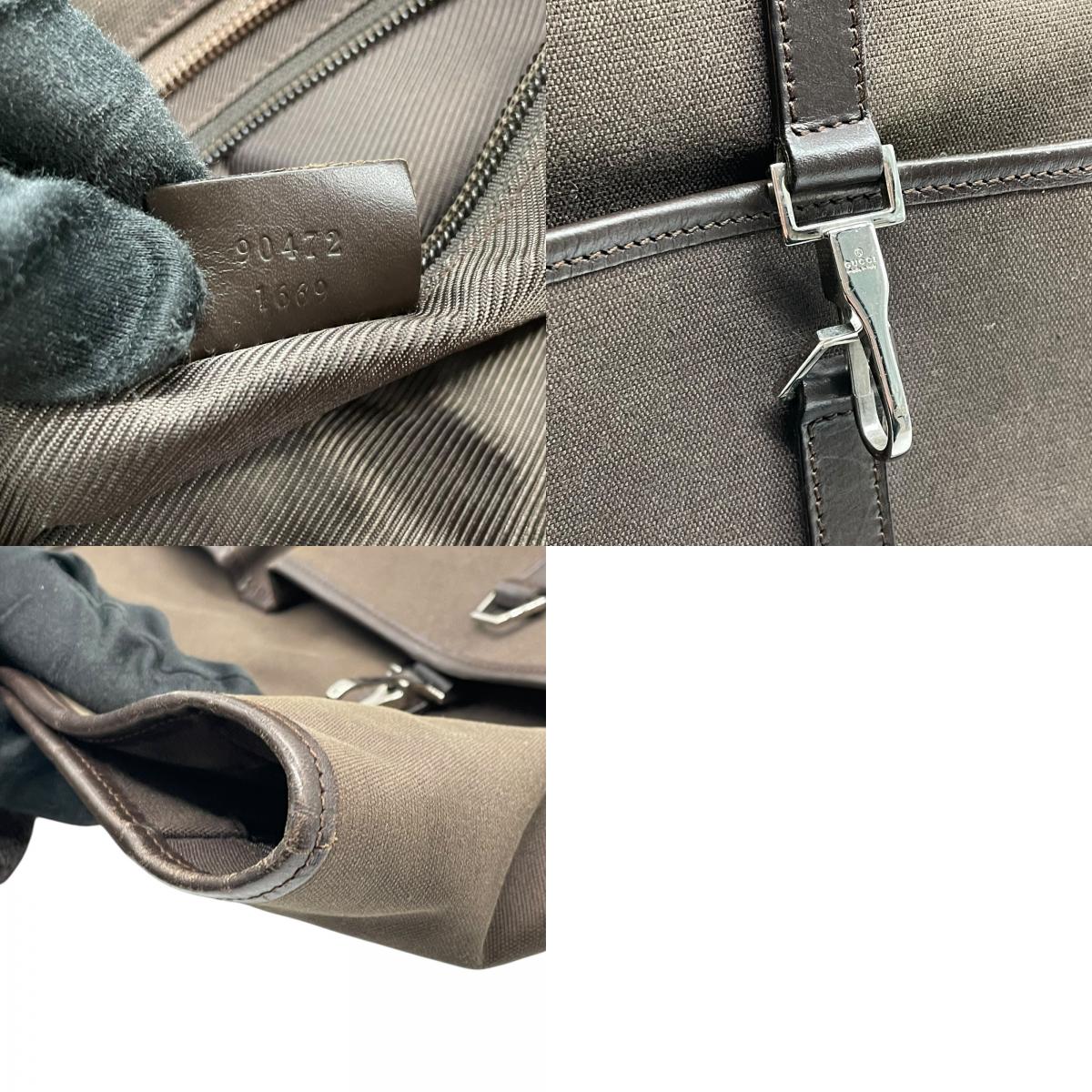 GUCCI グッチ キャンバス レザー ダブルポケット トートバッグ ブラウン シルバー金具 大容量 メンズ レディース ユニセックス U17