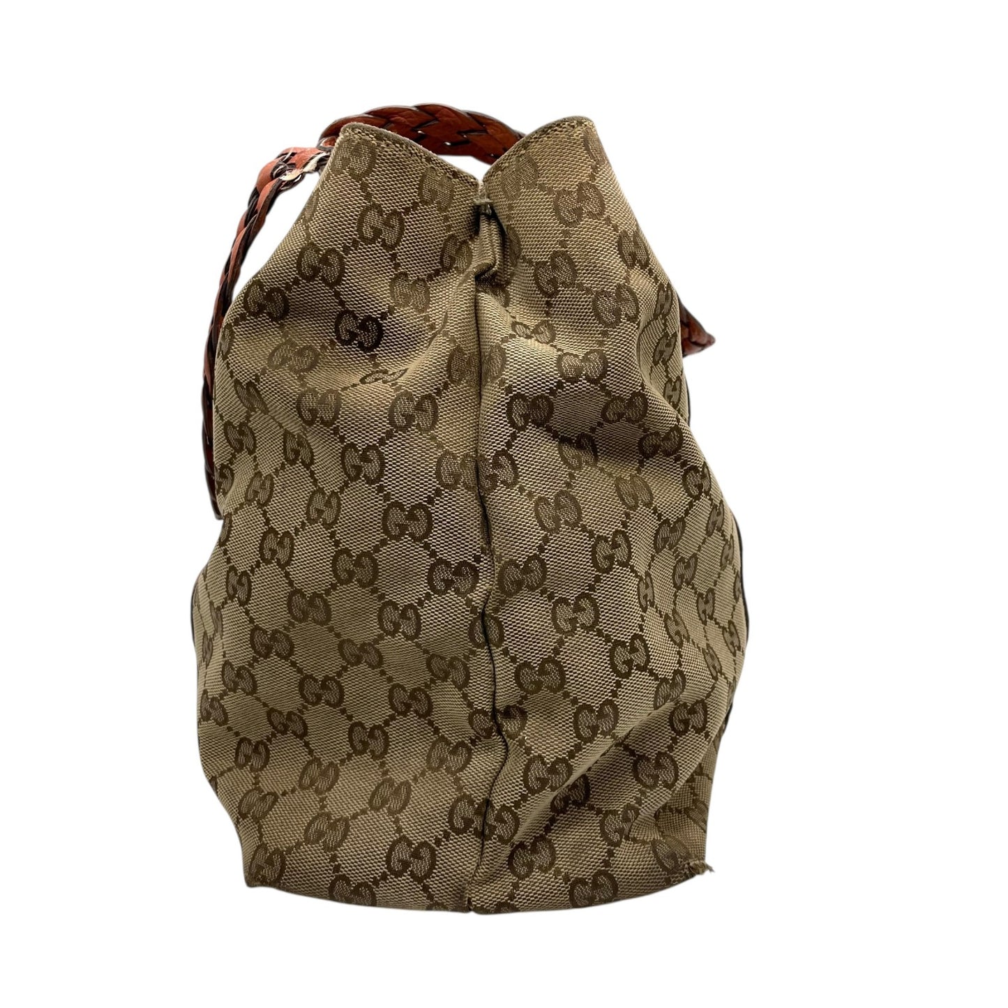 GUCCI グッチ GGキャンバス バンブー トートバッグ レザー ブラウン シルバー金具 ハンドバッグ 大容量 レディース U15
