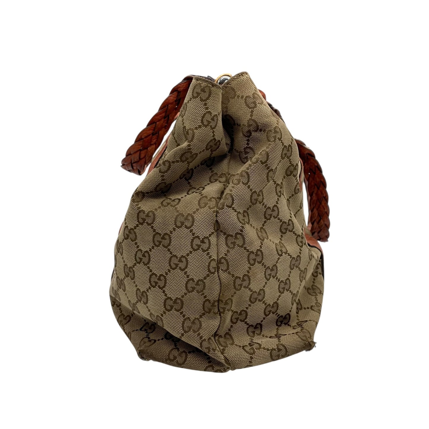 GUCCI グッチ GGキャンバス バンブー トートバッグ レザー ブラウン シルバー金具 ハンドバッグ 大容量 レディース U15