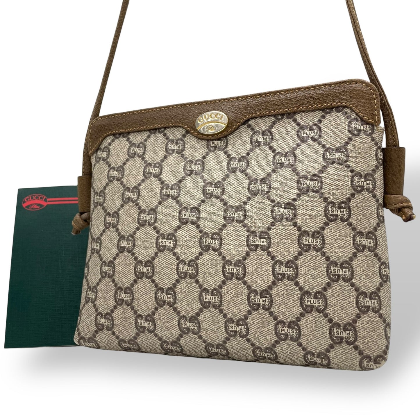 Gucci Plus GGプラス グッチプラス PVC レザー ショルダーバッグ モノグラム クラシック ベージュ グレー ブラウン ゴールド金具 斜め掛け レディース Z1