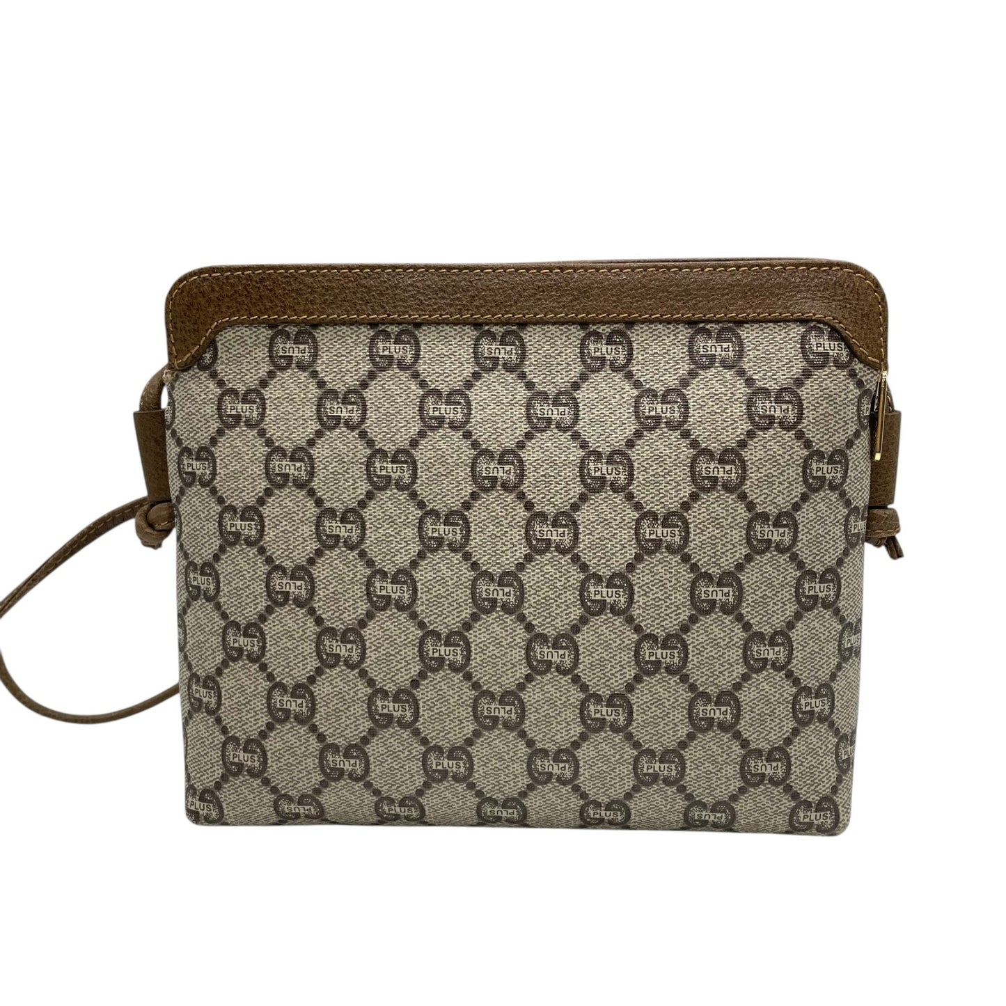 Gucci Plus GGプラス グッチプラス PVC レザー ショルダーバッグ モノグラム クラシック ベージュ グレー ブラウン ゴールド金具 斜め掛け レディース Z1