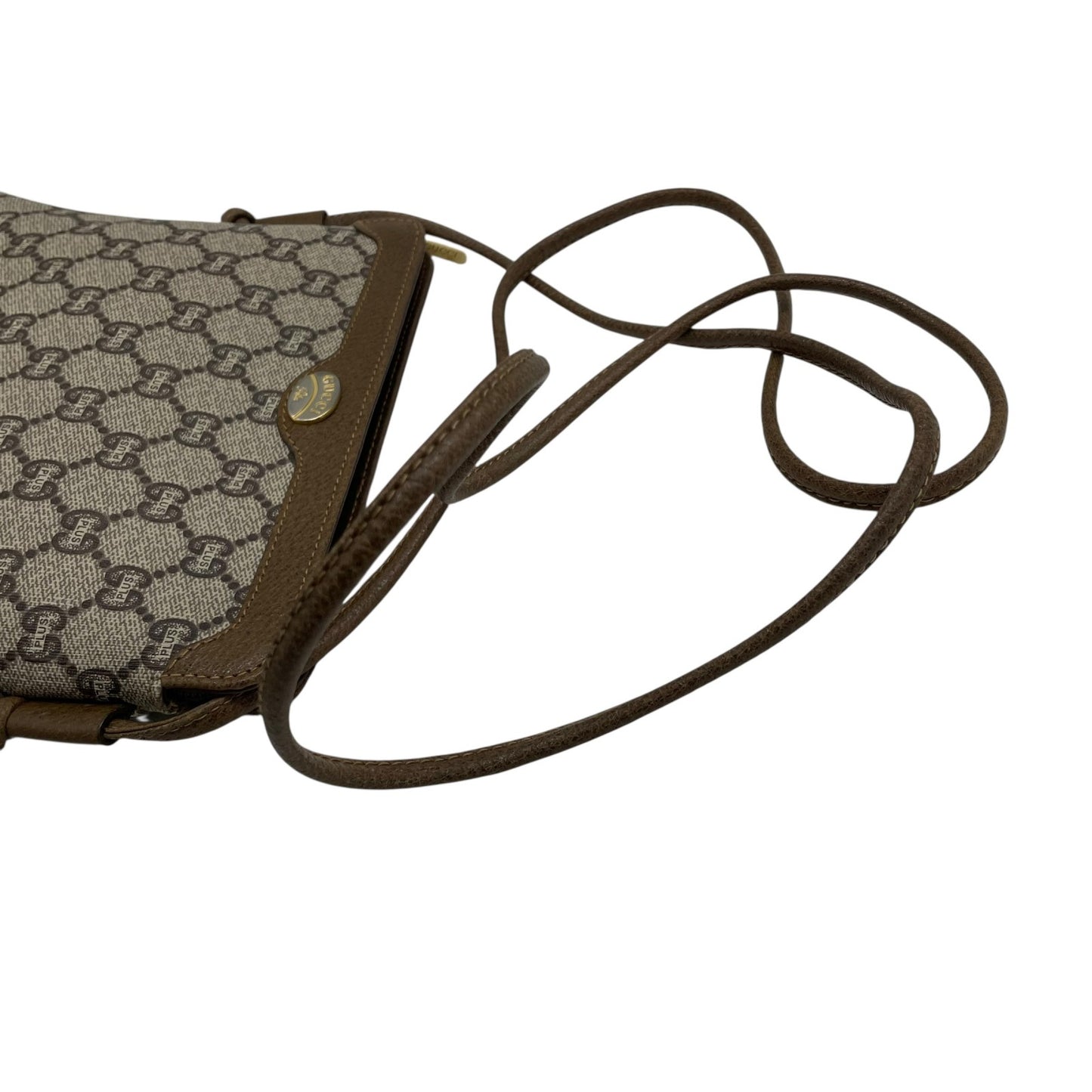 Gucci Plus GGプラス グッチプラス PVC レザー ショルダーバッグ モノグラム クラシック ベージュ グレー ブラウン ゴールド金具 斜め掛け レディース Z1