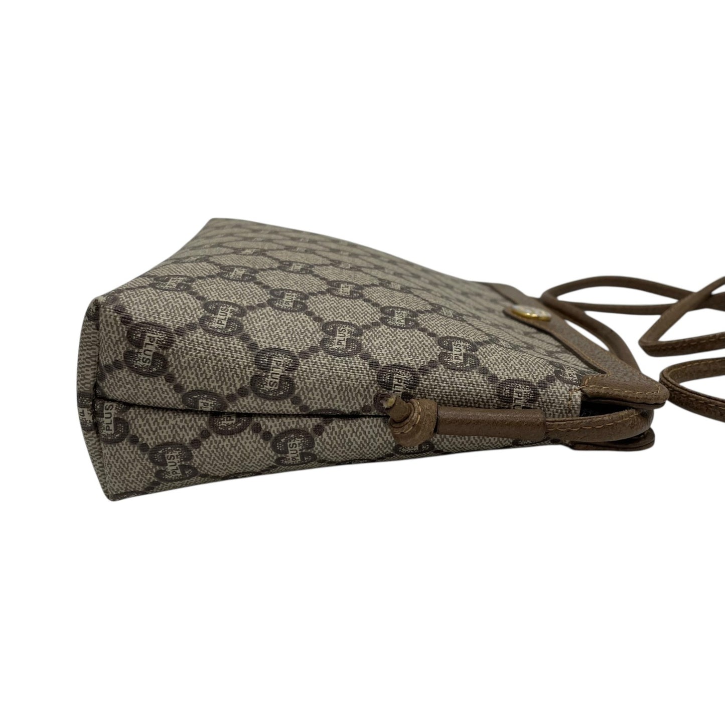 Gucci Plus GGプラス グッチプラス PVC レザー ショルダーバッグ モノグラム クラシック ベージュ グレー ブラウン ゴールド金具 斜め掛け レディース Z1