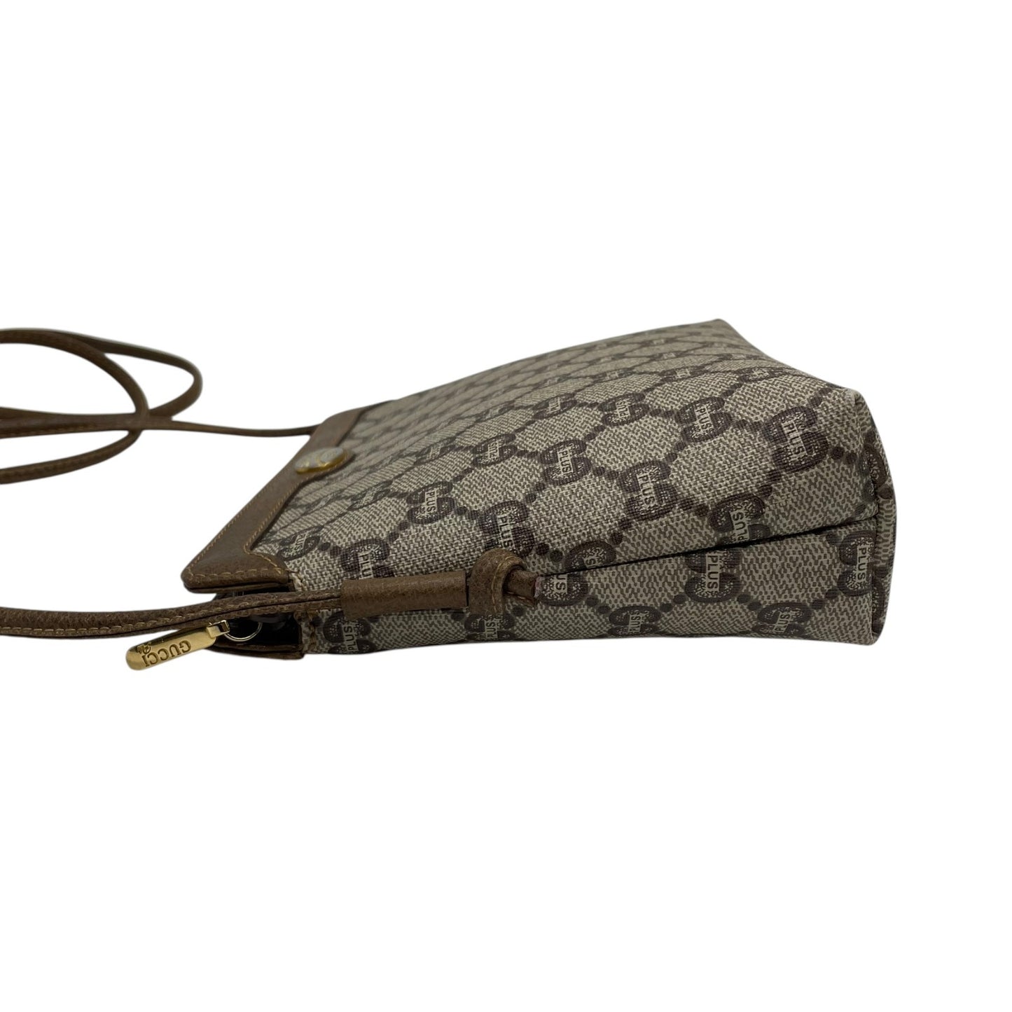 Gucci Plus GGプラス グッチプラス PVC レザー ショルダーバッグ モノグラム クラシック ベージュ グレー ブラウン ゴールド金具 斜め掛け レディース Z1