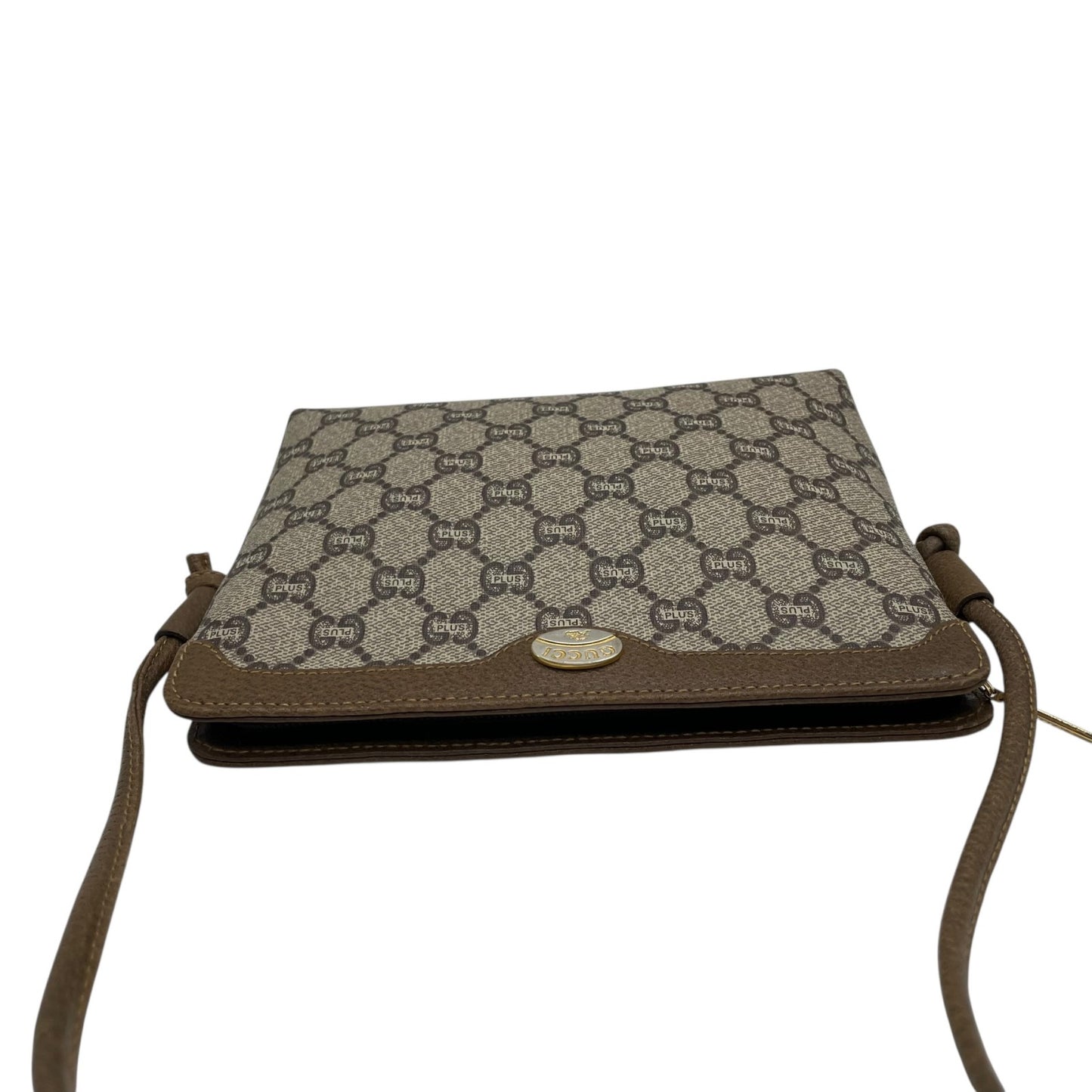 Gucci Plus GGプラス グッチプラス PVC レザー ショルダーバッグ モノグラム クラシック ベージュ グレー ブラウン ゴールド金具 斜め掛け レディース Z1