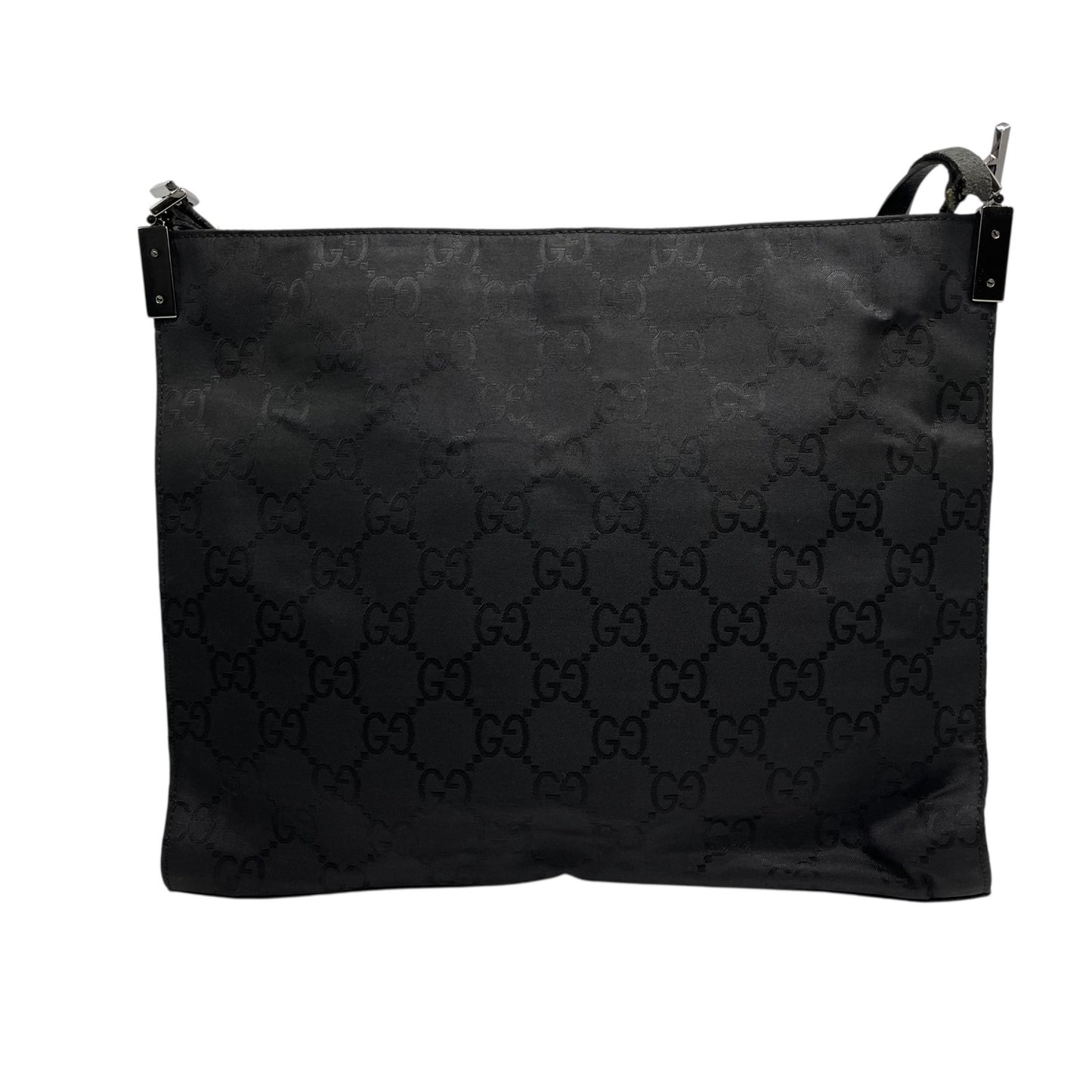 GUCCI グッチ GG柄 ナイロン レザー ショルダーバッグ ブラック ダブルポケット シルバー金具 斜め掛け メンズ レディース ユニセックス E8