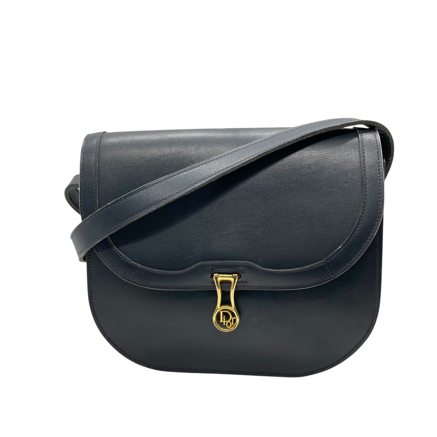 Christian Dior クリスチャンディオール レザー フラップ ショルダーバッグ ネイビー ゴールド金具 ロゴ金具 クラシック 斜め掛け レディース K11