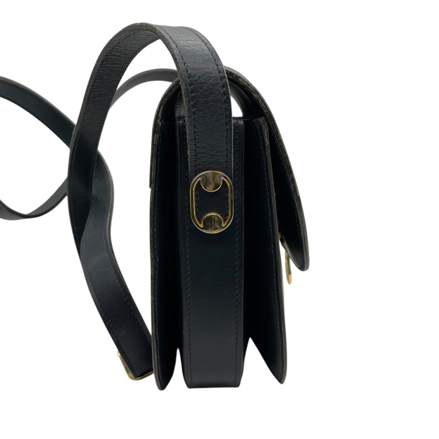 Christian Dior クリスチャンディオール レザー フラップ ショルダーバッグ ネイビー ゴールド金具 ロゴ金具 クラシック 斜め掛け レディース K11