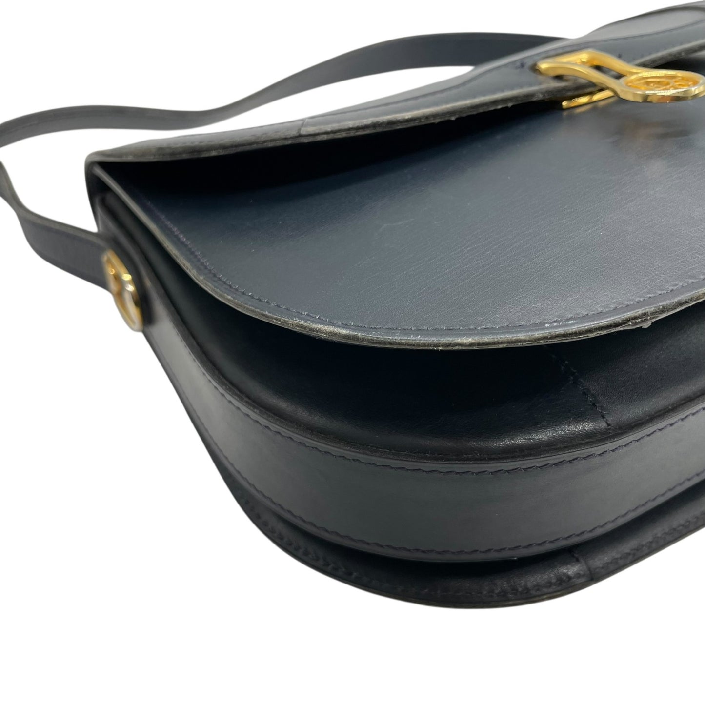 Christian Dior クリスチャンディオール レザー フラップ ショルダーバッグ ネイビー ゴールド金具 ロゴ金具 クラシック 斜め掛け レディース K11
