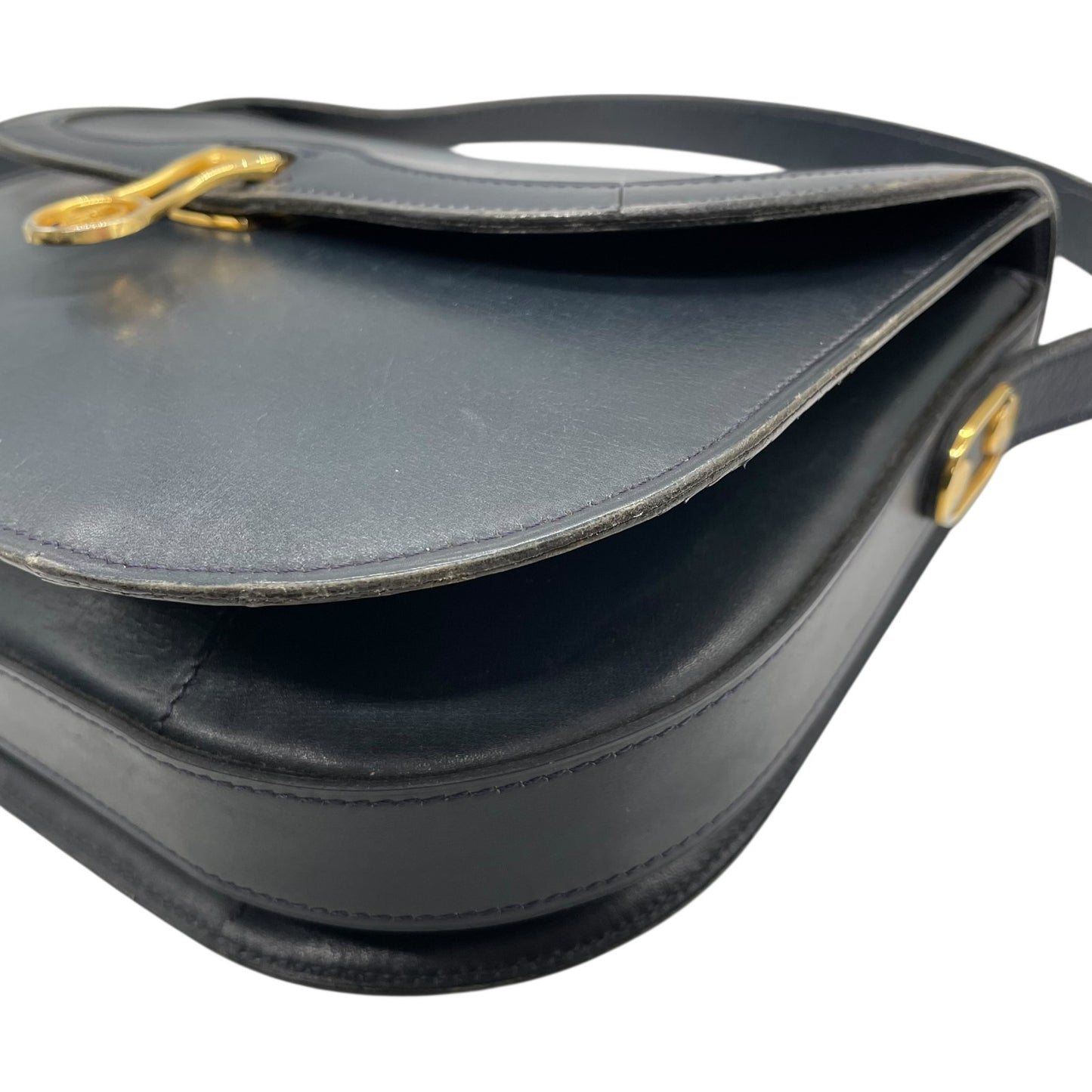 Christian Dior クリスチャンディオール レザー フラップ ショルダーバッグ ネイビー ゴールド金具 ロゴ金具 クラシック 斜め掛け レディース K11