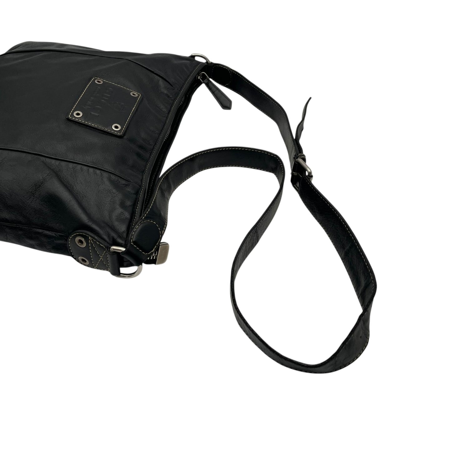 GUCCI グッチ インターロッキングG レザー ショルダーバッグ 黒 ブラック シルバー金具 斜め掛け イタリア製 メンズ レディース A5
