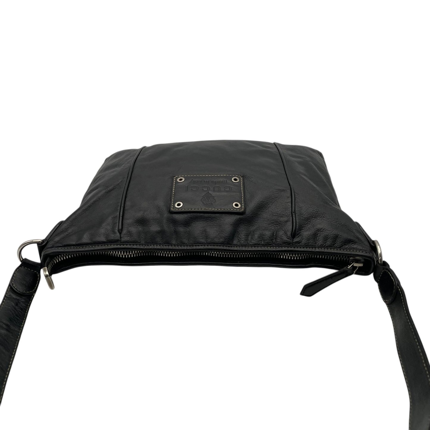 GUCCI グッチ インターロッキングG レザー ショルダーバッグ 黒 ブラック シルバー金具 斜め掛け イタリア製 メンズ レディース A5