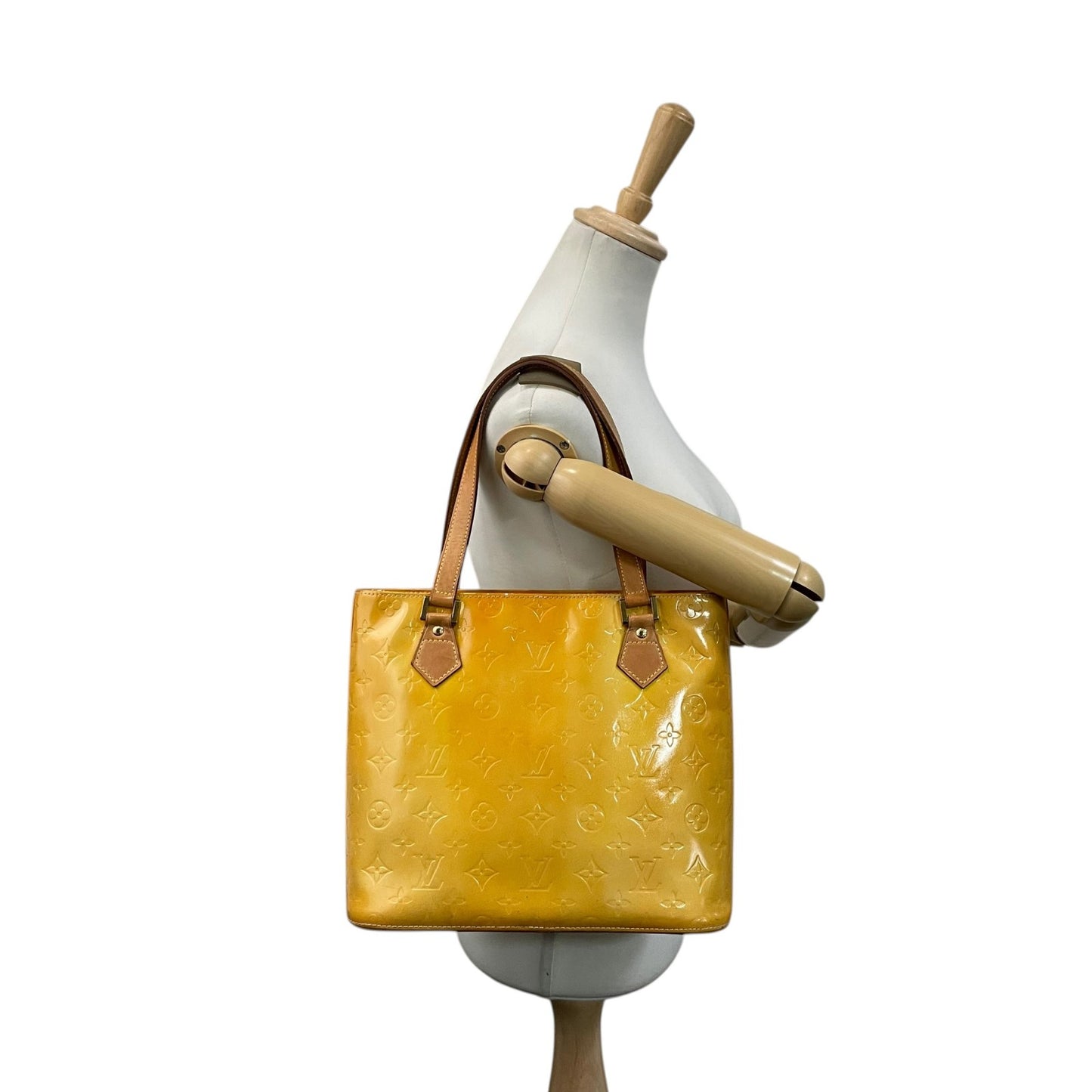 Louis Vuitton ルイヴィトン モノグラム ヴェルニ ヒューストン トートバッグ ハンドバッグ イエロー M91004 パテントレザー ゴールド金具 レディース E