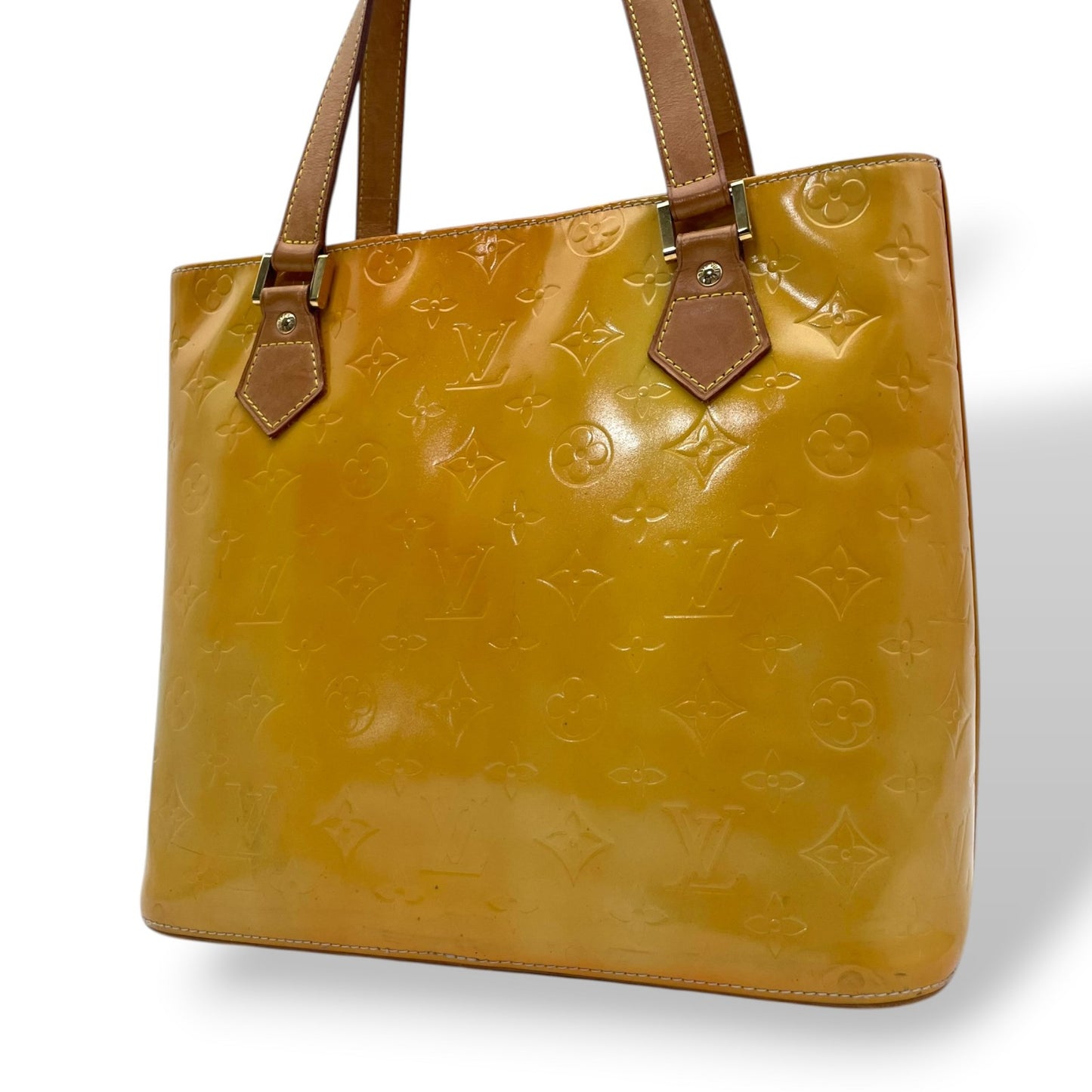Louis Vuitton ルイヴィトン モノグラム ヴェルニ ヒューストン トートバッグ ハンドバッグ イエロー M91004 パテントレザー ゴールド金具 レディース E