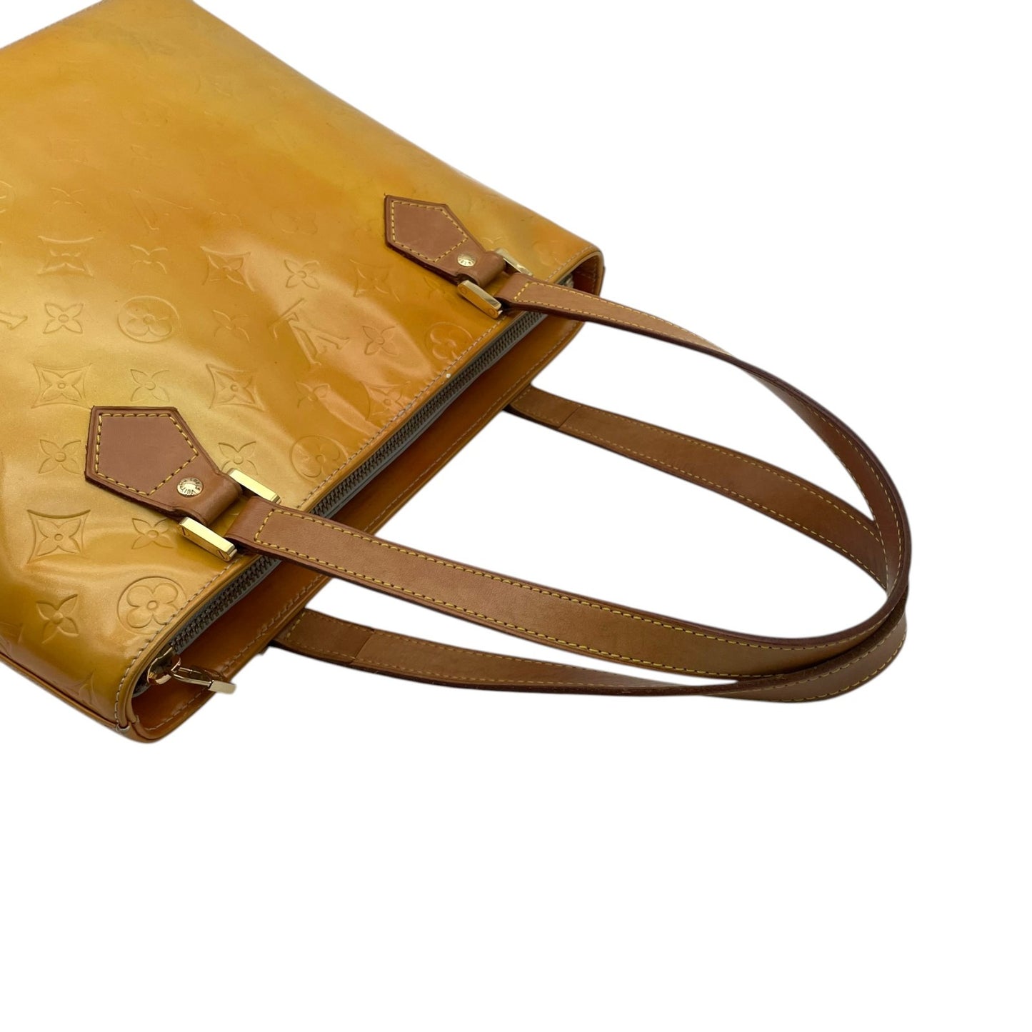 Louis Vuitton ルイヴィトン モノグラム ヴェルニ ヒューストン トートバッグ ハンドバッグ イエロー M91004 パテントレザー ゴールド金具 レディース E