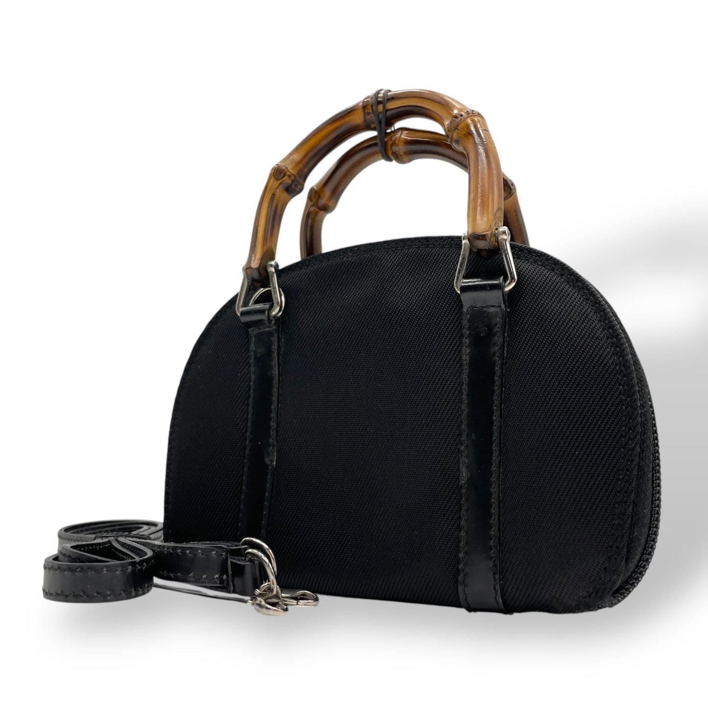 GUCCI グッチ バンブー ナイロン レザー 2way ミニ ハンドバッグ ショルダーバッグ ブラック シルバー金具 0391705 レディース K10