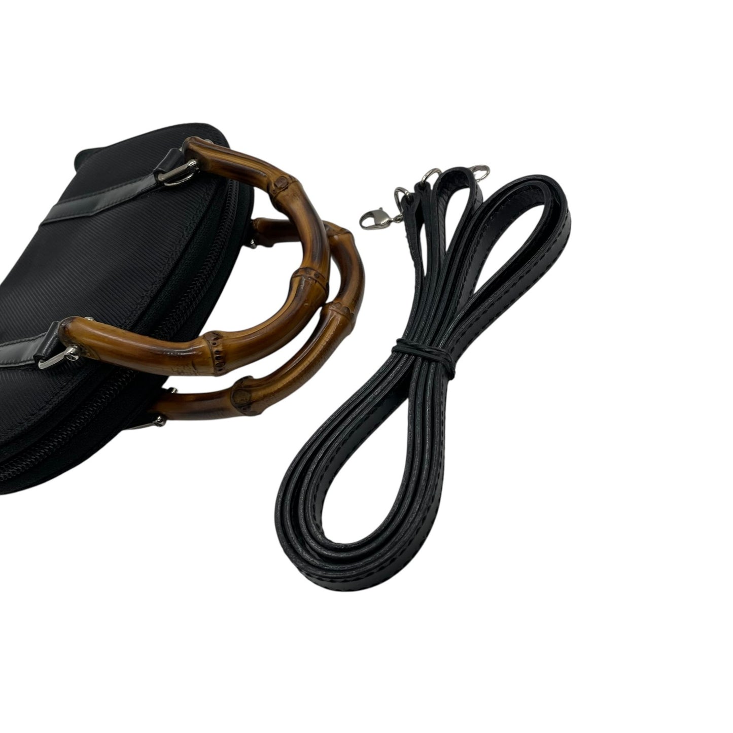 GUCCI グッチ バンブー ナイロン レザー 2way ミニ ハンドバッグ ショルダーバッグ ブラック シルバー金具 0391705 レディース K10