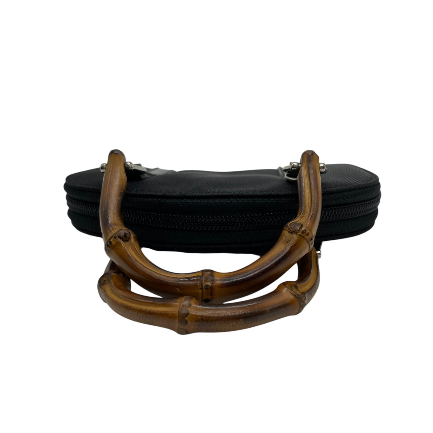 GUCCI グッチ バンブー ナイロン レザー 2way ミニ ハンドバッグ ショルダーバッグ ブラック シルバー金具 0391705 レディース K10