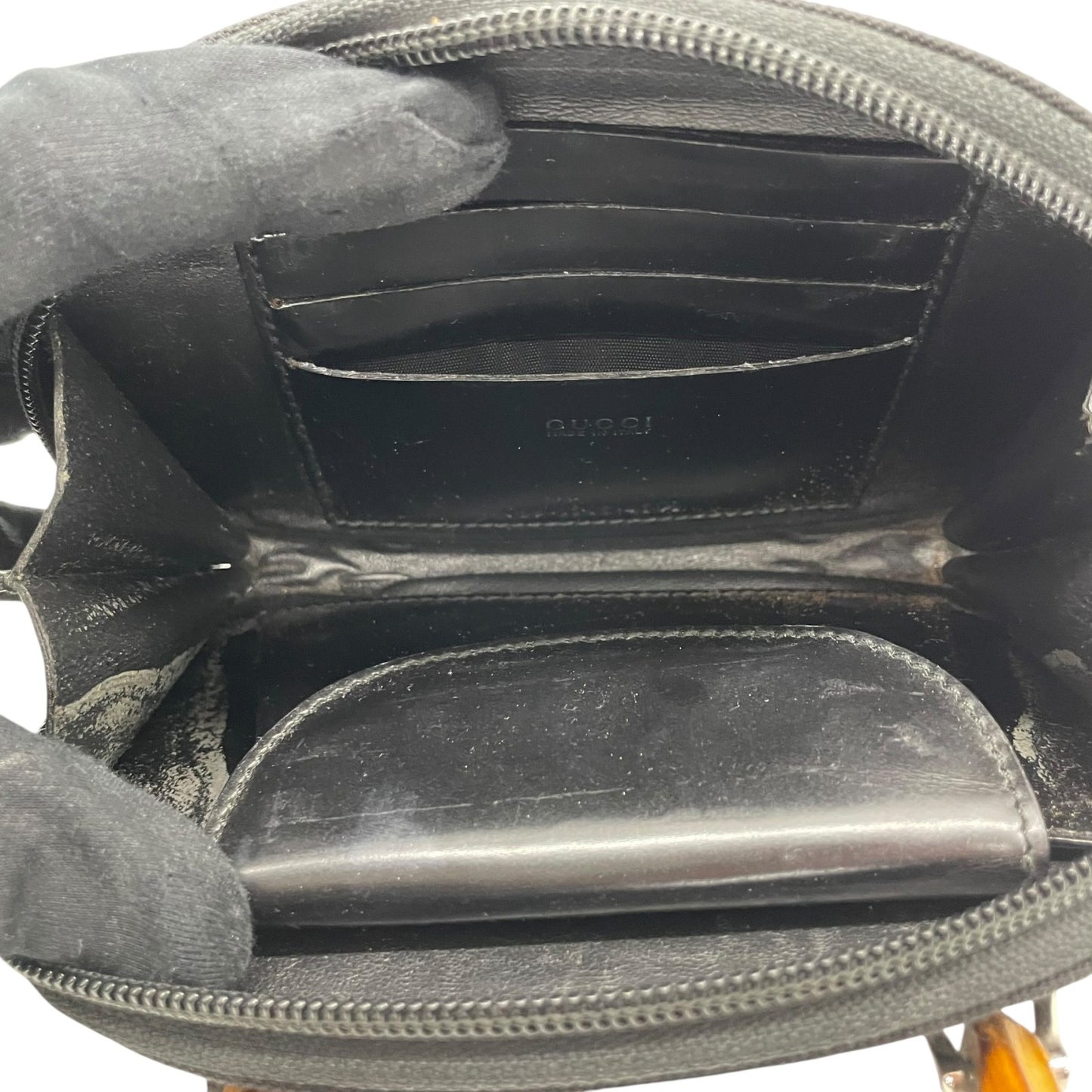 GUCCI グッチ バンブー ナイロン レザー 2way ミニ ハンドバッグ ショルダーバッグ ブラック シルバー金具 0391705 レディース K10