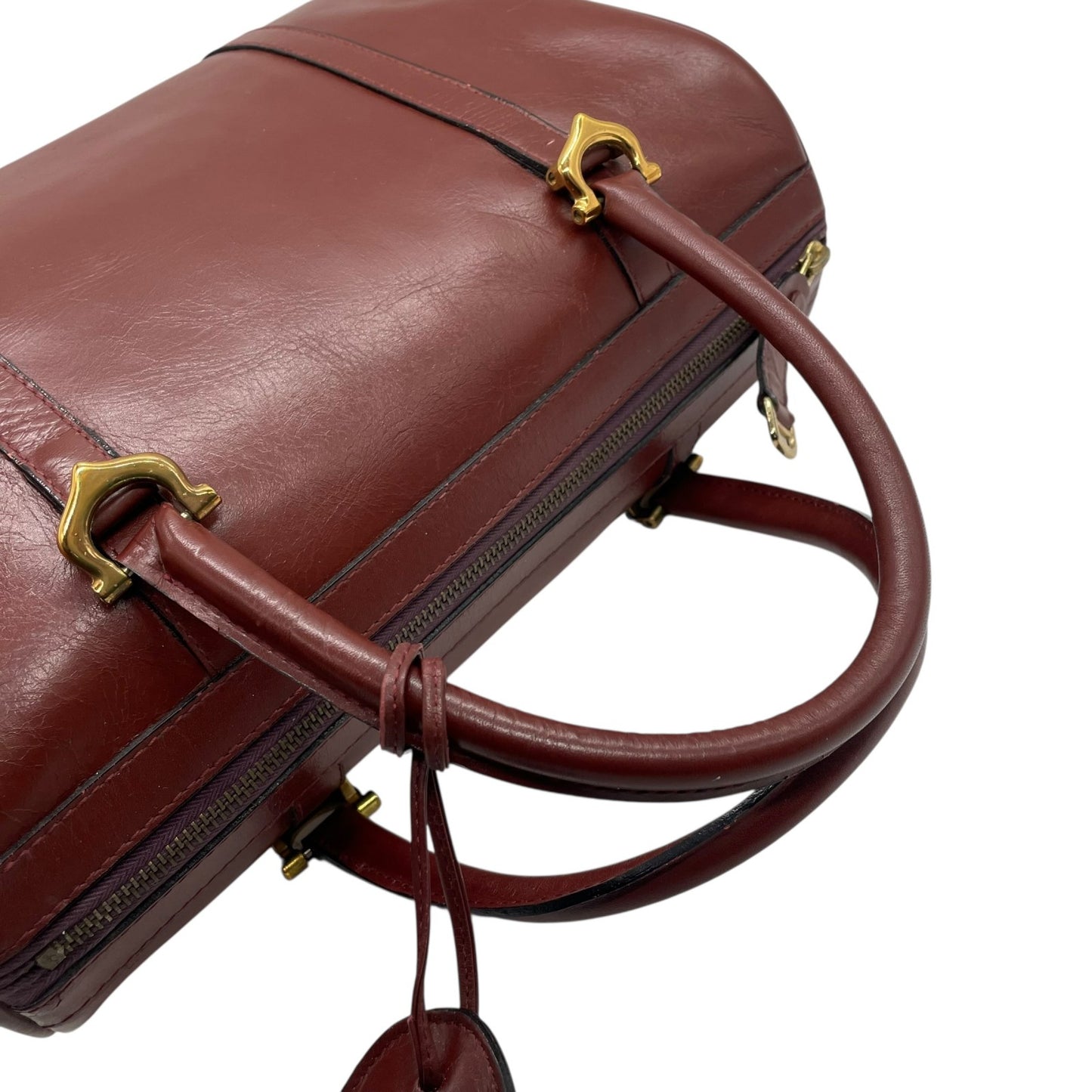 良品 カルティエ Cartier ハンドバッグ ミニボストンバッグ マストライン レザー 本革 ボルドー ワインレッド ゴールド金具 ヴィンテージ ビンテージ クラシック エレガント 2Cロゴ 鞄 カバン レディース 上品 高級 お出かけ 普段使い 定番 D