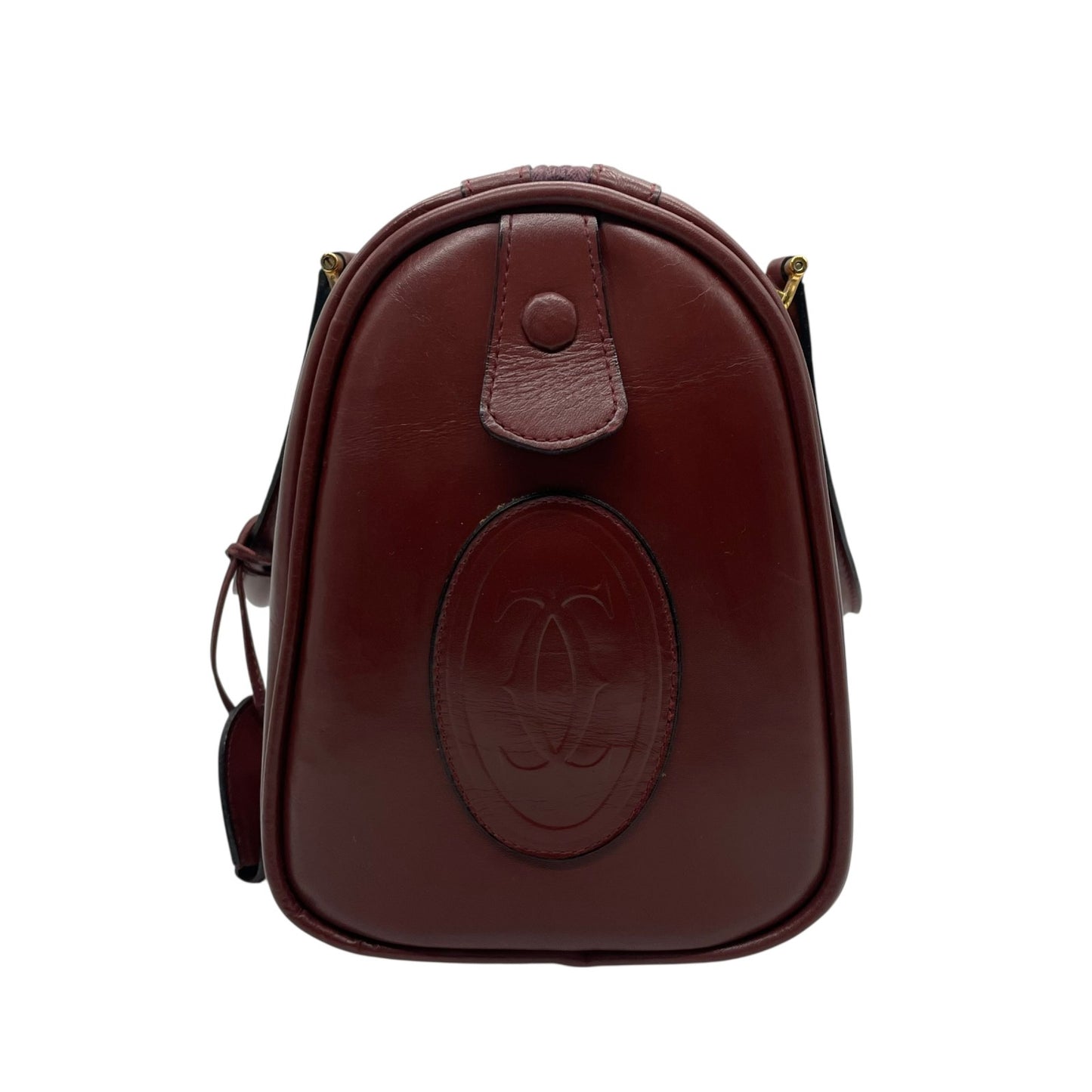 良品 カルティエ Cartier ハンドバッグ ミニボストンバッグ マストライン レザー 本革 ボルドー ワインレッド ゴールド金具 ヴィンテージ ビンテージ クラシック エレガント 2Cロゴ 鞄 カバン レディース 上品 高級 お出かけ 普段使い 定番 D