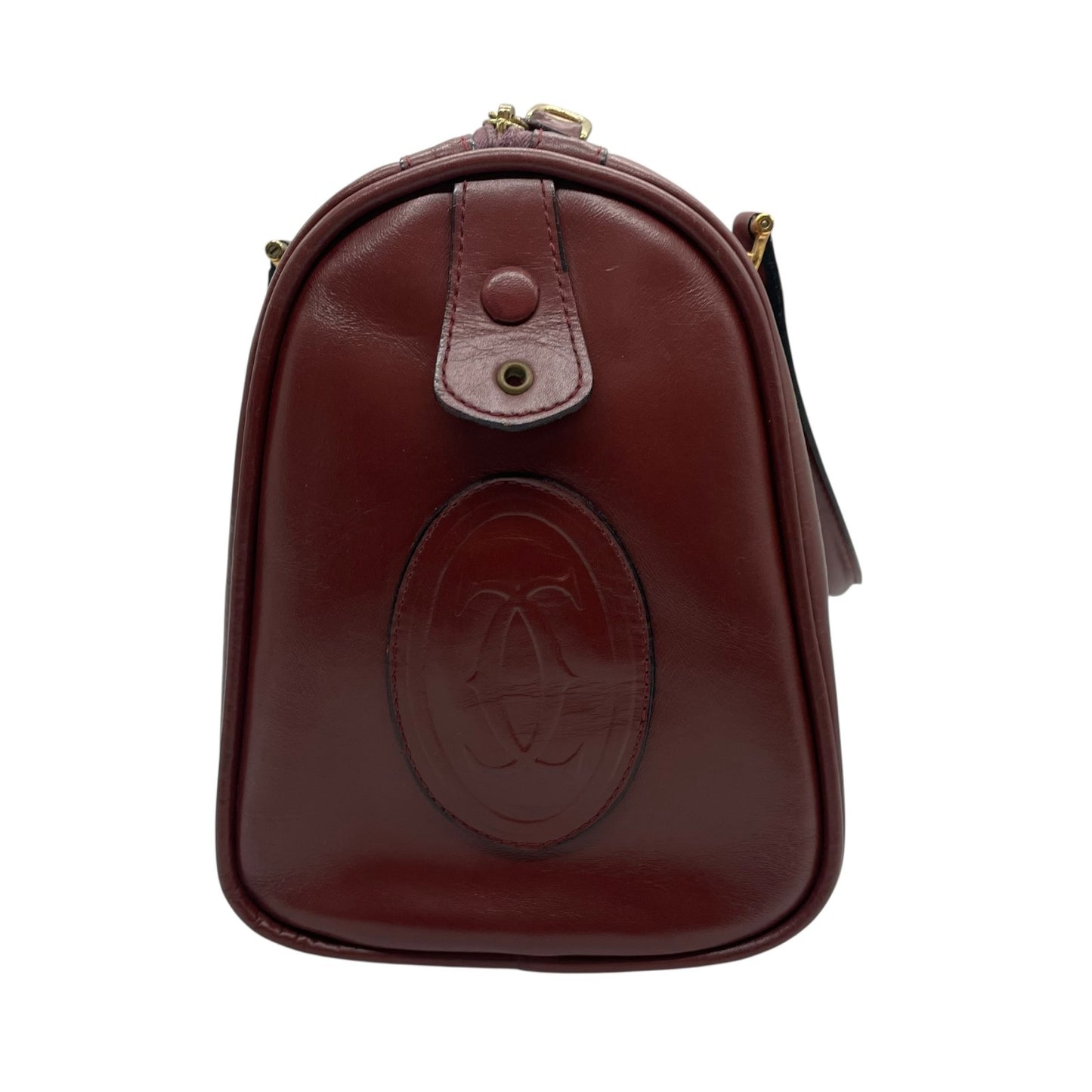 良品 カルティエ Cartier ハンドバッグ ミニボストンバッグ マストライン レザー 本革 ボルドー ワインレッド ゴールド金具 ヴィンテージ ビンテージ クラシック エレガント 2Cロゴ 鞄 カバン レディース 上品 高級 お出かけ 普段使い 定番 D