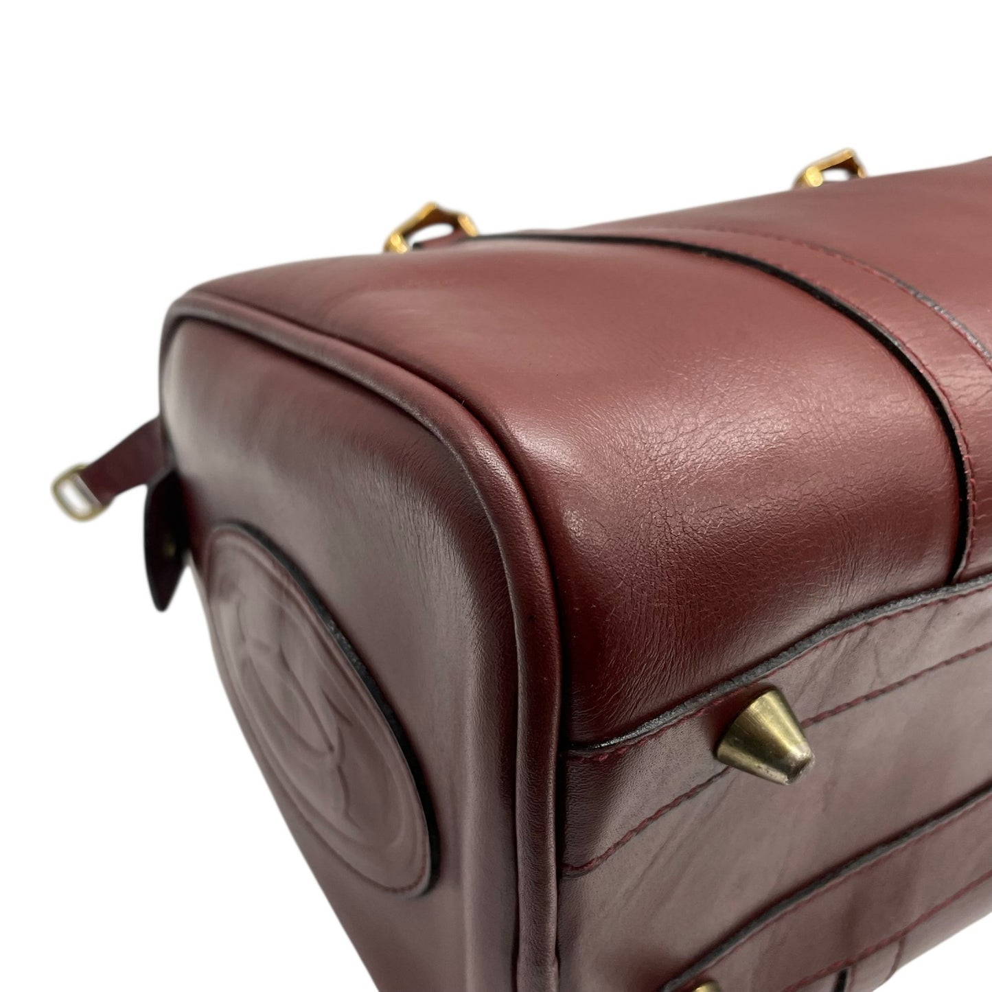 良品 カルティエ Cartier ハンドバッグ ミニボストンバッグ マストライン レザー 本革 ボルドー ワインレッド ゴールド金具 ヴィンテージ ビンテージ クラシック エレガント 2Cロゴ 鞄 カバン レディース 上品 高級 お出かけ 普段使い 定番 D