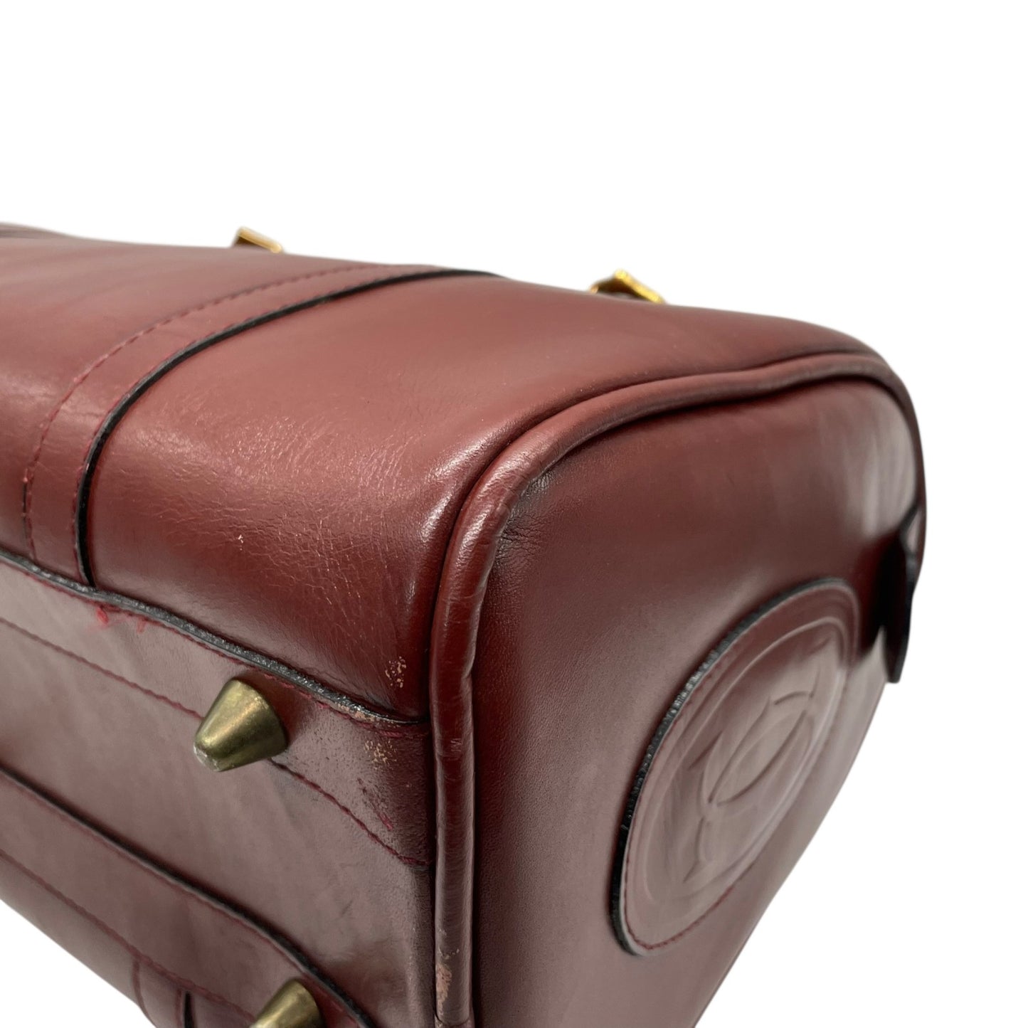 良品 カルティエ Cartier ハンドバッグ ミニボストンバッグ マストライン レザー 本革 ボルドー ワインレッド ゴールド金具 ヴィンテージ ビンテージ クラシック エレガント 2Cロゴ 鞄 カバン レディース 上品 高級 お出かけ 普段使い 定番 D