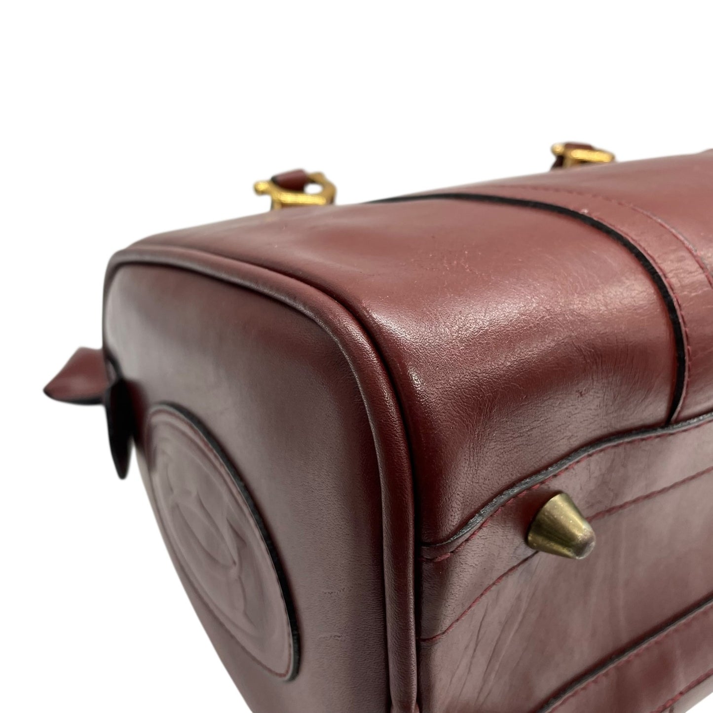 良品 カルティエ Cartier ハンドバッグ ミニボストンバッグ マストライン レザー 本革 ボルドー ワインレッド ゴールド金具 ヴィンテージ ビンテージ クラシック エレガント 2Cロゴ 鞄 カバン レディース 上品 高級 お出かけ 普段使い 定番 D