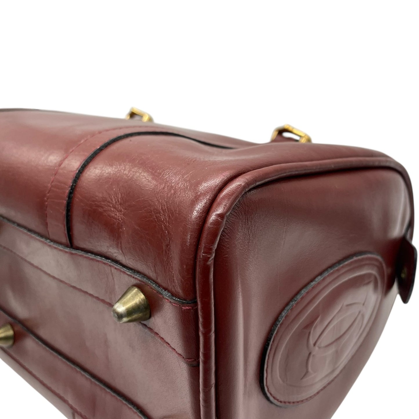 良品 カルティエ Cartier ハンドバッグ ミニボストンバッグ マストライン レザー 本革 ボルドー ワインレッド ゴールド金具 ヴィンテージ ビンテージ クラシック エレガント 2Cロゴ 鞄 カバン レディース 上品 高級 お出かけ 普段使い 定番 D