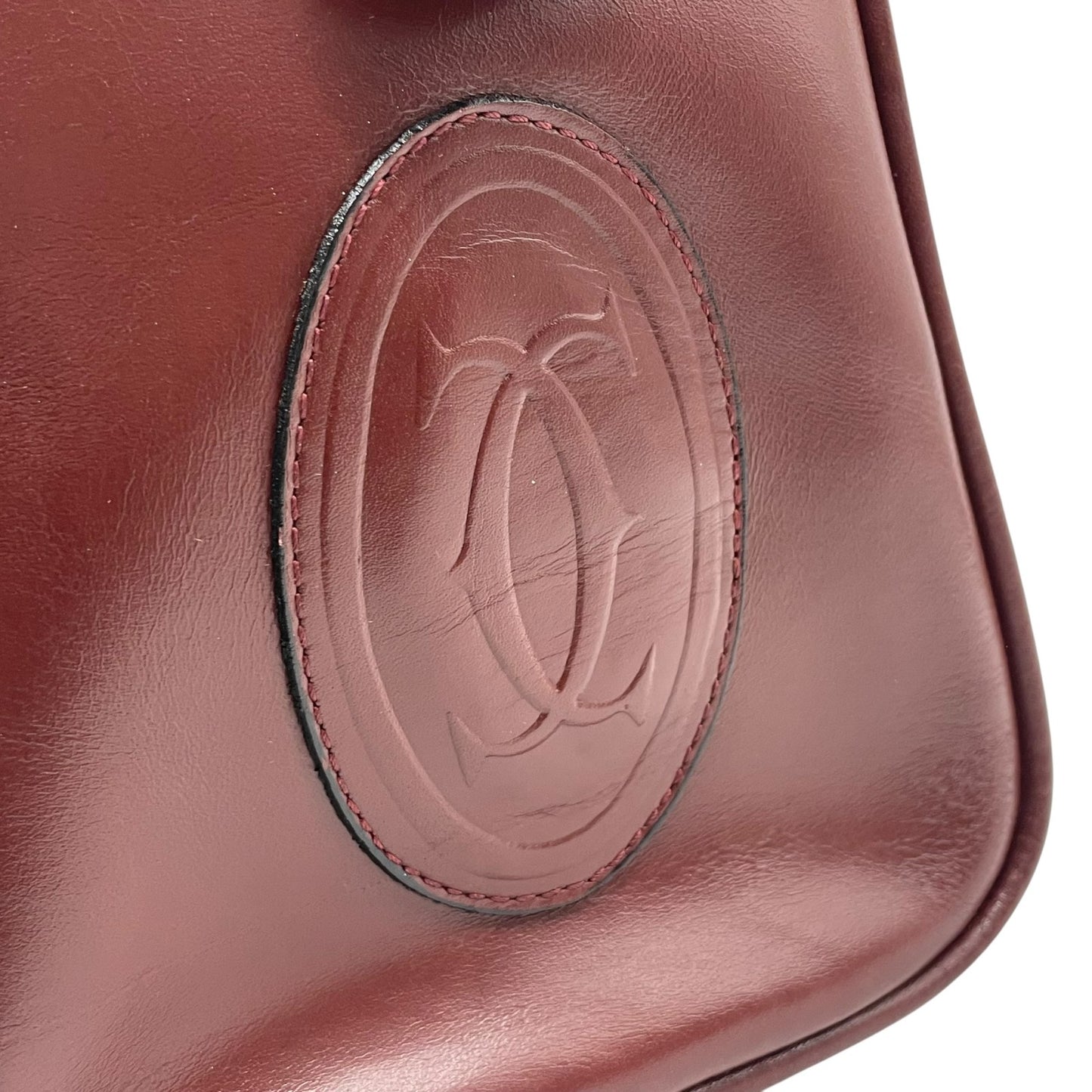 良品 カルティエ Cartier ハンドバッグ ミニボストンバッグ マストライン レザー 本革 ボルドー ワインレッド ゴールド金具 ヴィンテージ ビンテージ クラシック エレガント 2Cロゴ 鞄 カバン レディース 上品 高級 お出かけ 普段使い 定番 D
