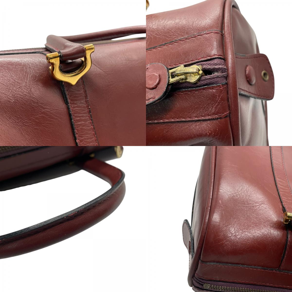 良品 カルティエ Cartier ハンドバッグ ミニボストンバッグ マストライン レザー 本革 ボルドー ワインレッド ゴールド金具 ヴィンテージ ビンテージ クラシック エレガント 2Cロゴ 鞄 カバン レディース 上品 高級 お出かけ 普段使い 定番 D