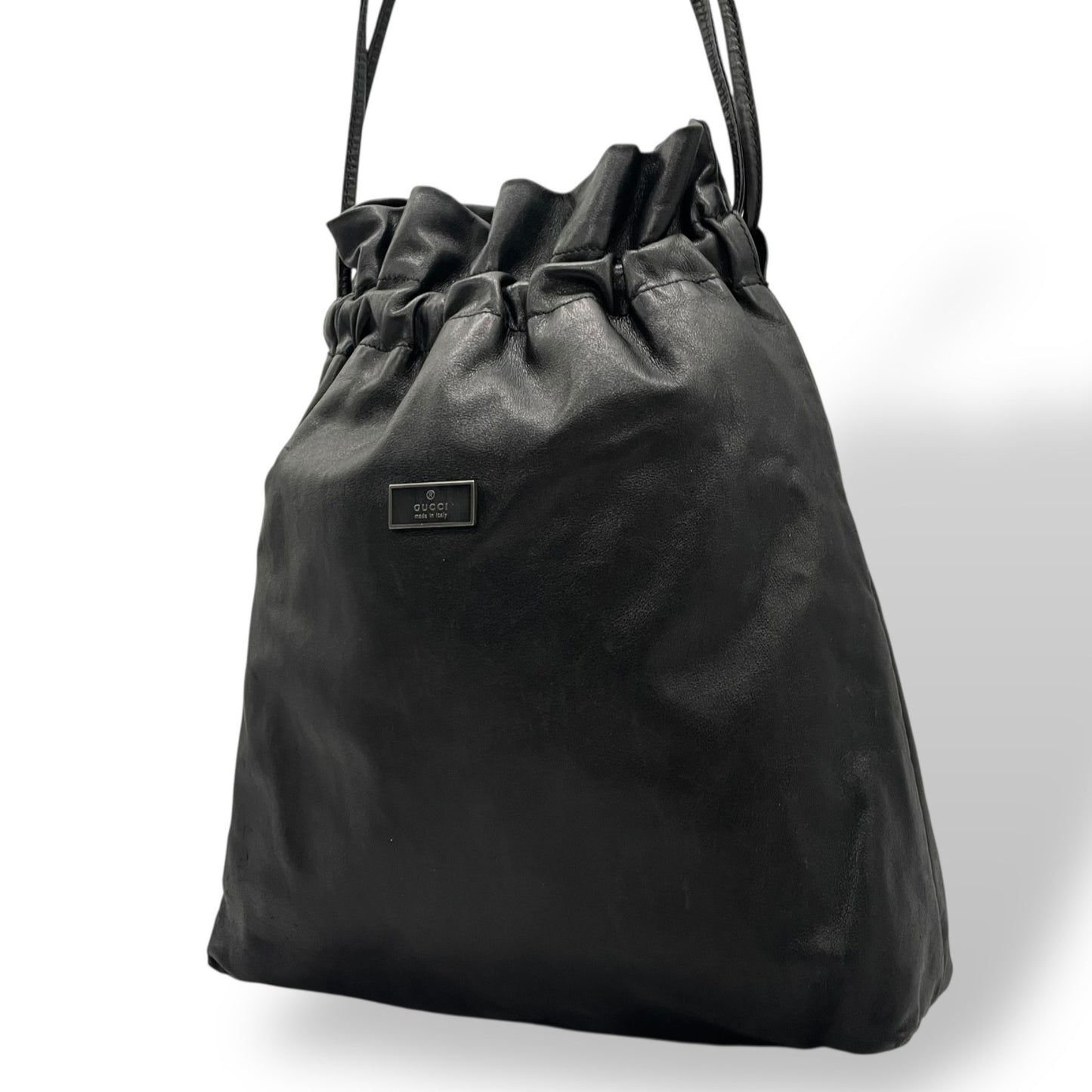 グッチ GUCCI ショルダーバッグ ワンショルダー 巾着バッグ レザー 本革 ブラック 黒 シルバー金具 ヴィンテージ ビンテージ クラシック エレガント 希少 レア 鞄 カバン レディース 上品 高級 お出かけ デイリーユース 普段使い 状態良好 A7
