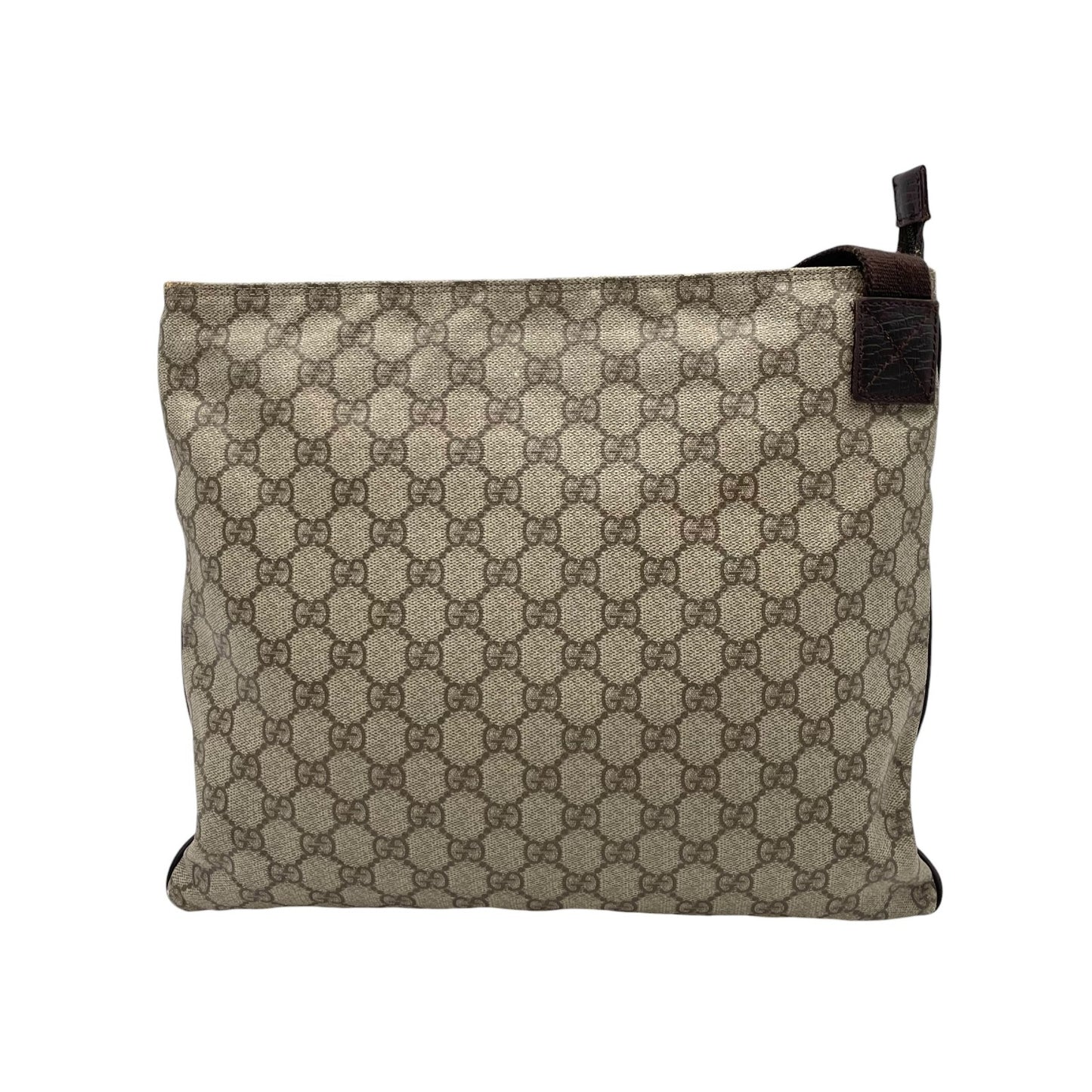 GUCCI グッチ バッグ GGスプリーム ショルダーバッグ 斜め掛け 肩掛け メッセンジャーバッグ スクエア型 PVC レザー ベージュ ブラウン 茶系 シルバー金具 ビンテージ クラシック エレガント スタイリッシュ カジュアル E2