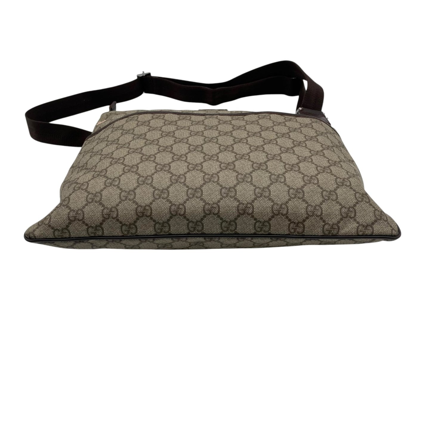 GUCCI グッチ バッグ GGスプリーム ショルダーバッグ 斜め掛け 肩掛け メッセンジャーバッグ スクエア型 PVC レザー ベージュ ブラウン 茶系 シルバー金具 ビンテージ クラシック エレガント スタイリッシュ カジュアル E2