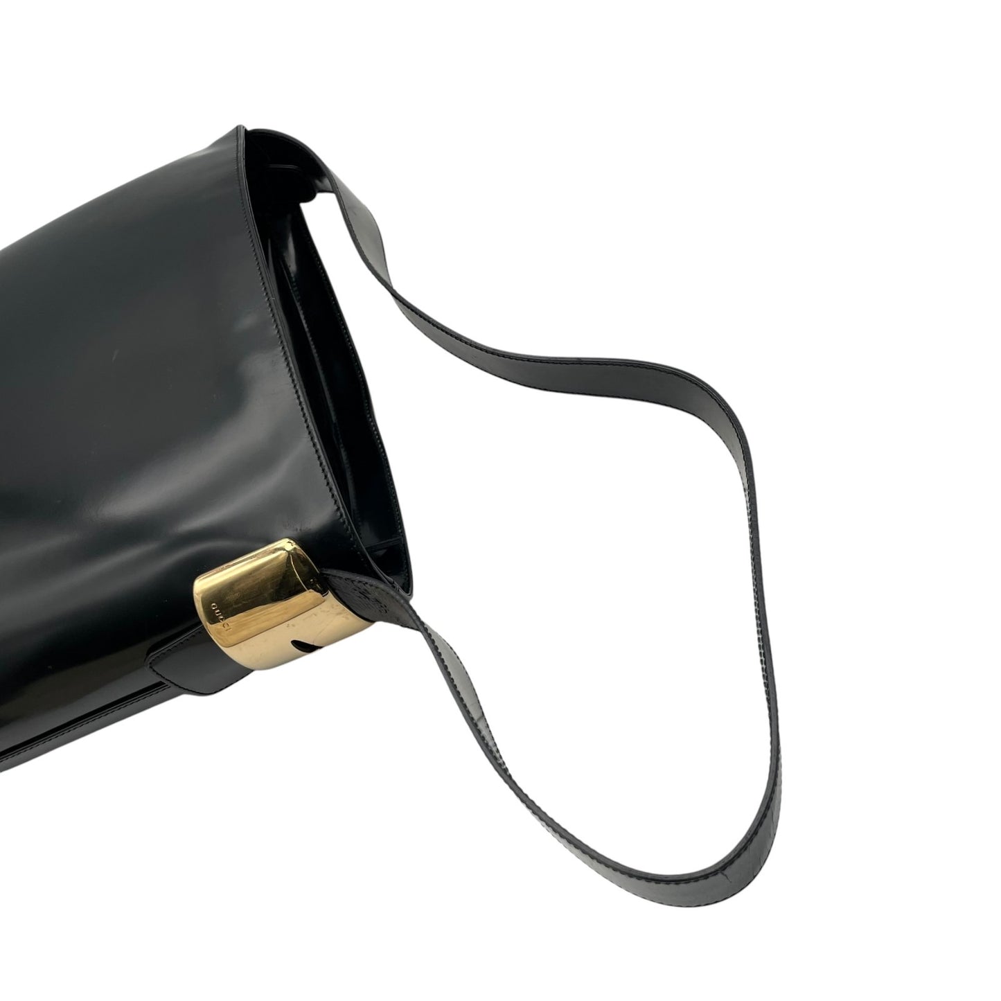 GUCCI グッチ バッグ ヴィンテージ バケツ型 エナメル パテントレザー ワンショルダーバッグ ショルダーバッグ 肩掛け 本革 ブラック 黒 ゴールド金具 レトロ クラシック エレガント スタイリッシュ カジュアル お出かけ デイリー レディース 定番 人気 鞄 C