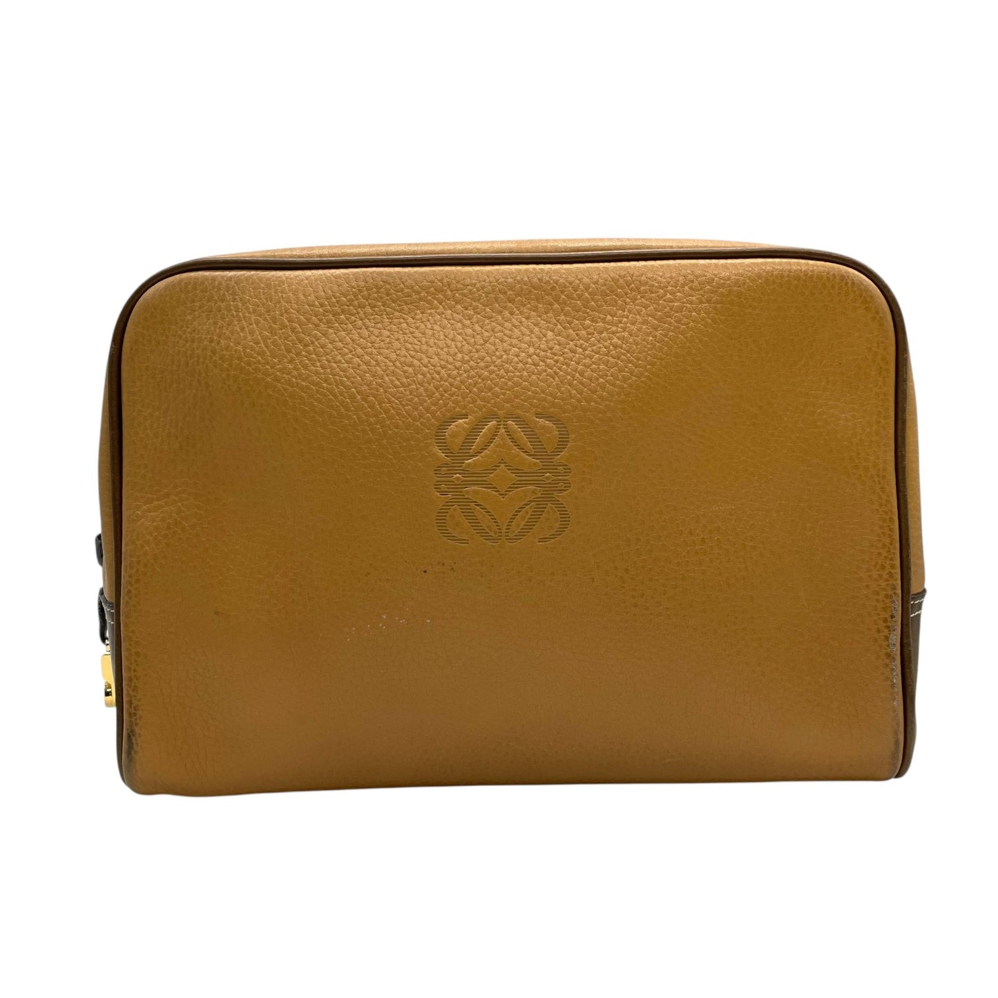 LOEWE ロエベ アナグラム レザー クラッチバッグ ベージュ ブラウン ゴールド金具 セカンドバッグ メンズ レディース ヴィンテージ K7