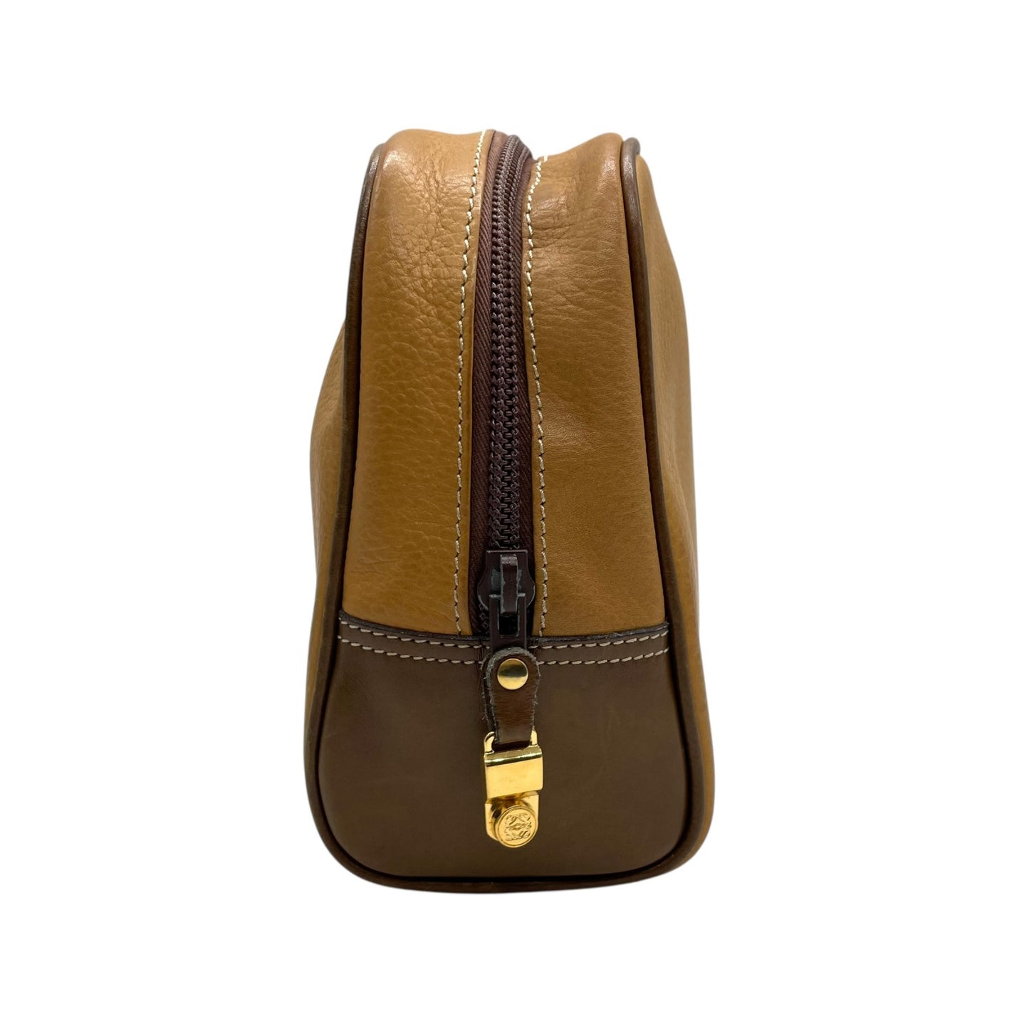 LOEWE ロエベ アナグラム レザー クラッチバッグ ベージュ ブラウン ゴールド金具 セカンドバッグ メンズ レディース ヴィンテージ K7
