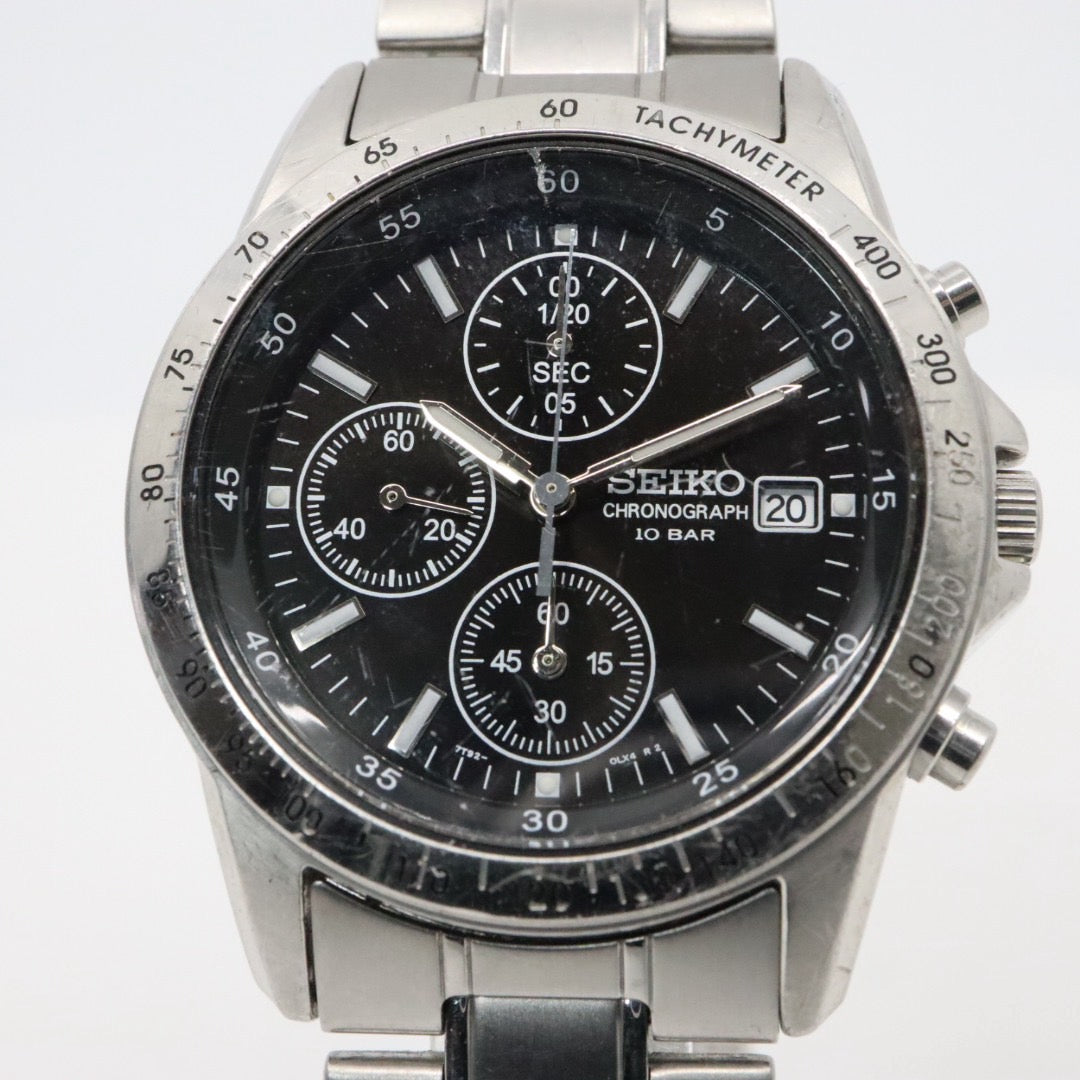 SEIKO セイコー スピリット クロノグラフ メンズ 腕時計 ステンレススチール ブラックダイヤル タキメーター クオーツ ビジネス カジュアル G13