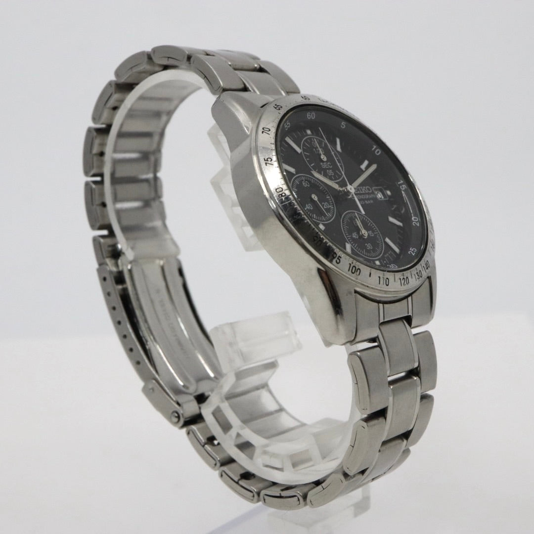 SEIKO セイコー スピリット クロノグラフ メンズ 腕時計 ステンレススチール ブラックダイヤル タキメーター クオーツ ビジネス カジュアル G13