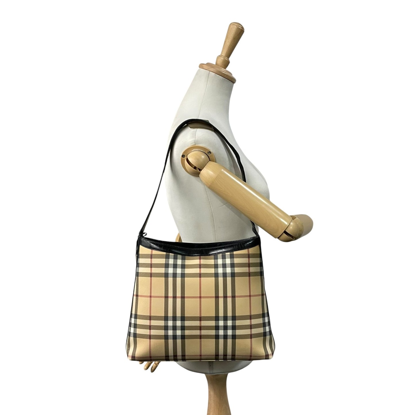 Burberry バーバリー ノバチェック PVC レザー ワンショルダーバッグ ベージュ シルバー金具 クラシック チェック柄 S83